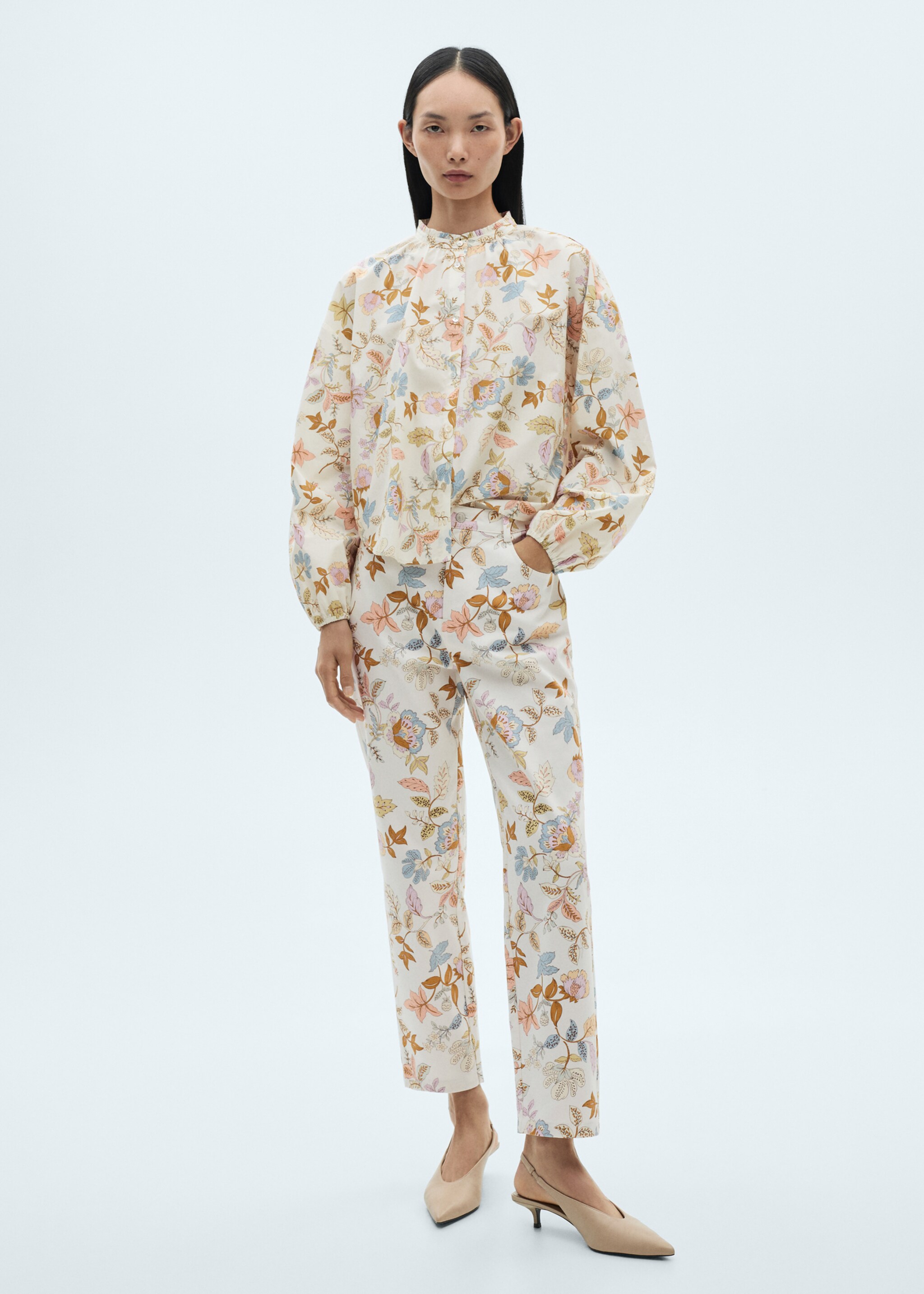 Floral print straight trousers - General plane, Ecru. Ref: 87080587-00.