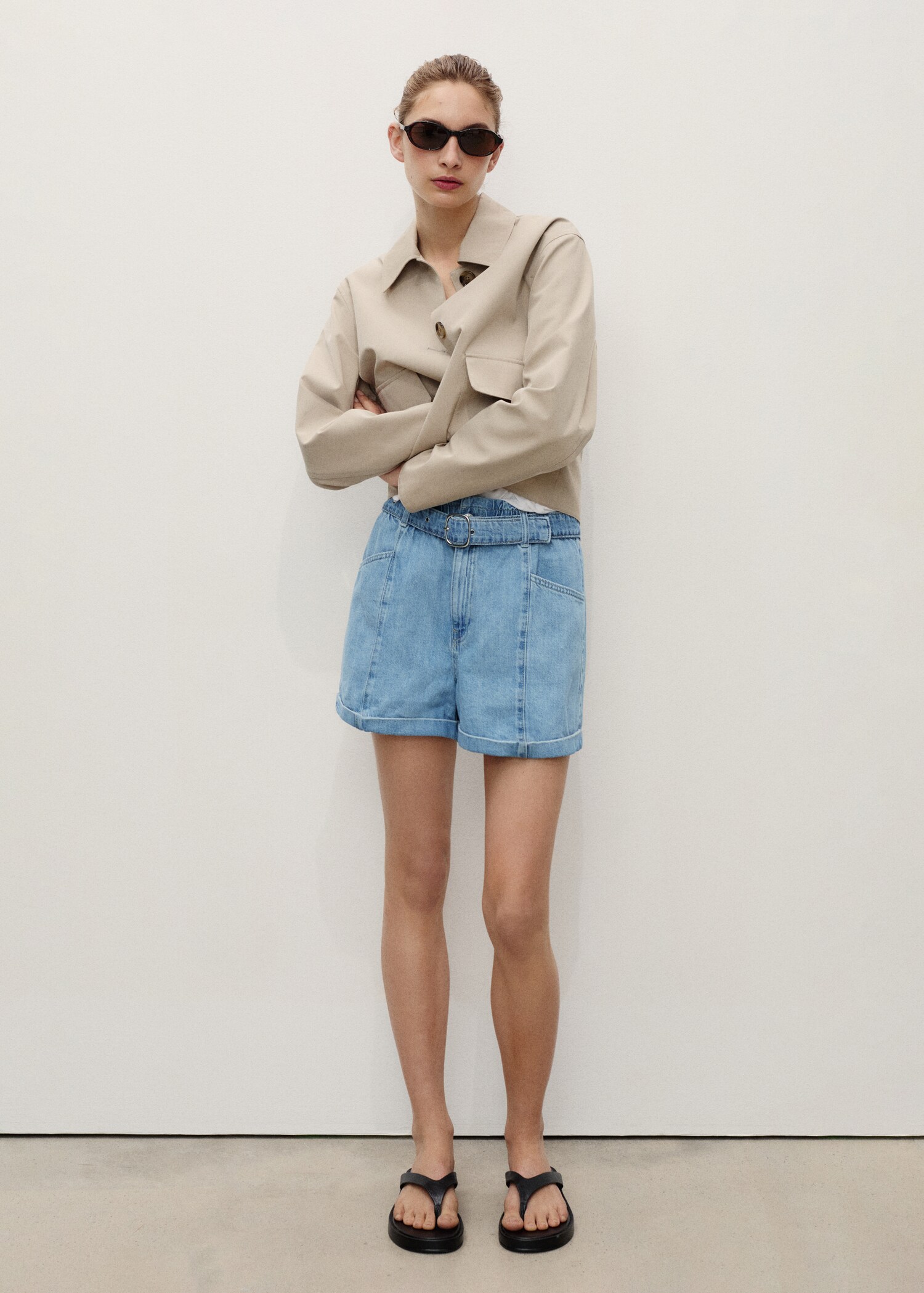 Short en jean paperbag avec ceinture - Plan général