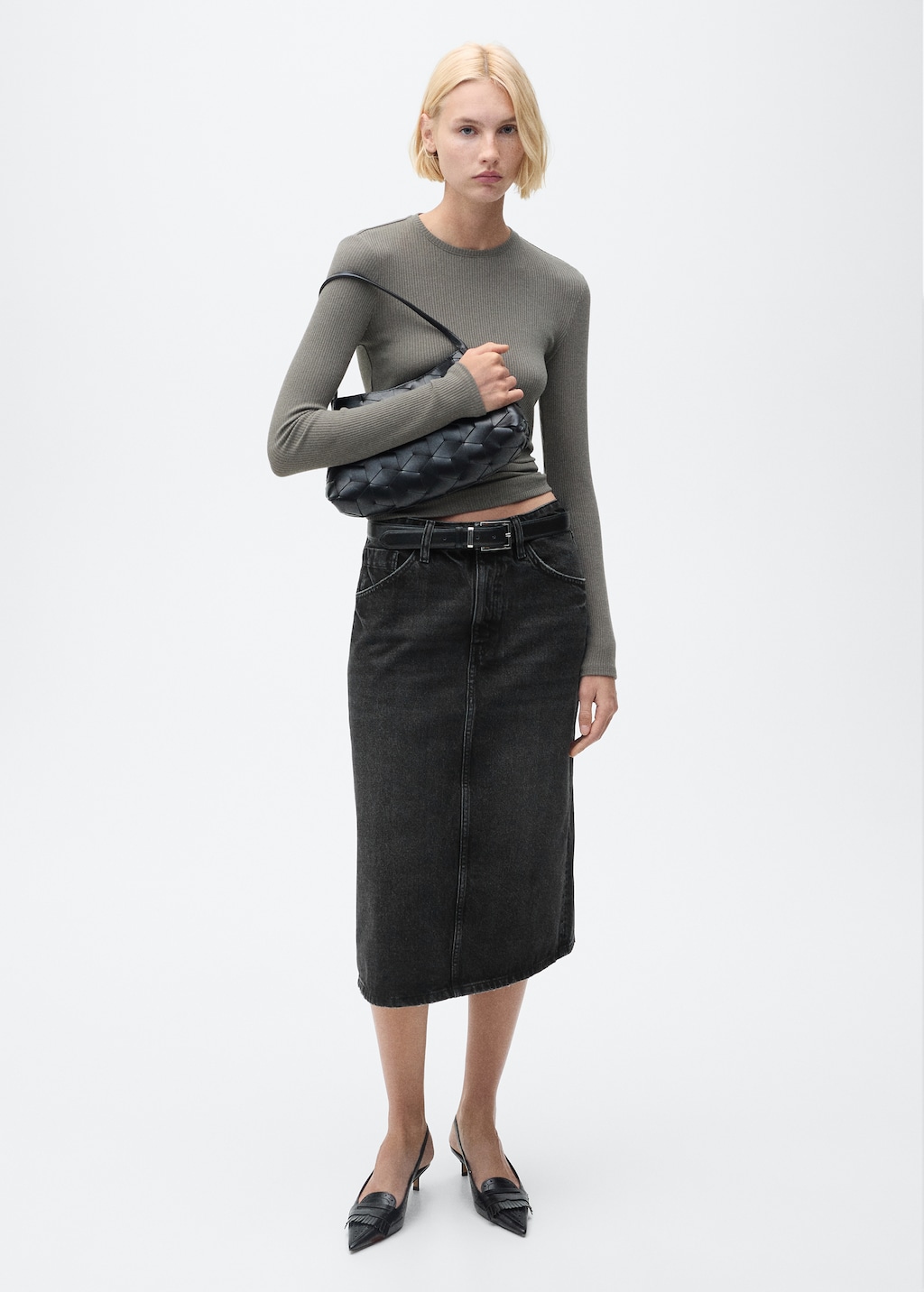 Denim midi-skirt - Women | MANGO Singapore