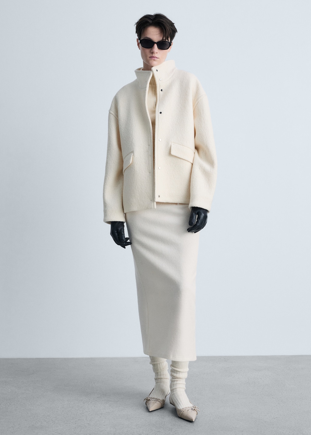 Turtleneck wool jacket - Ecru