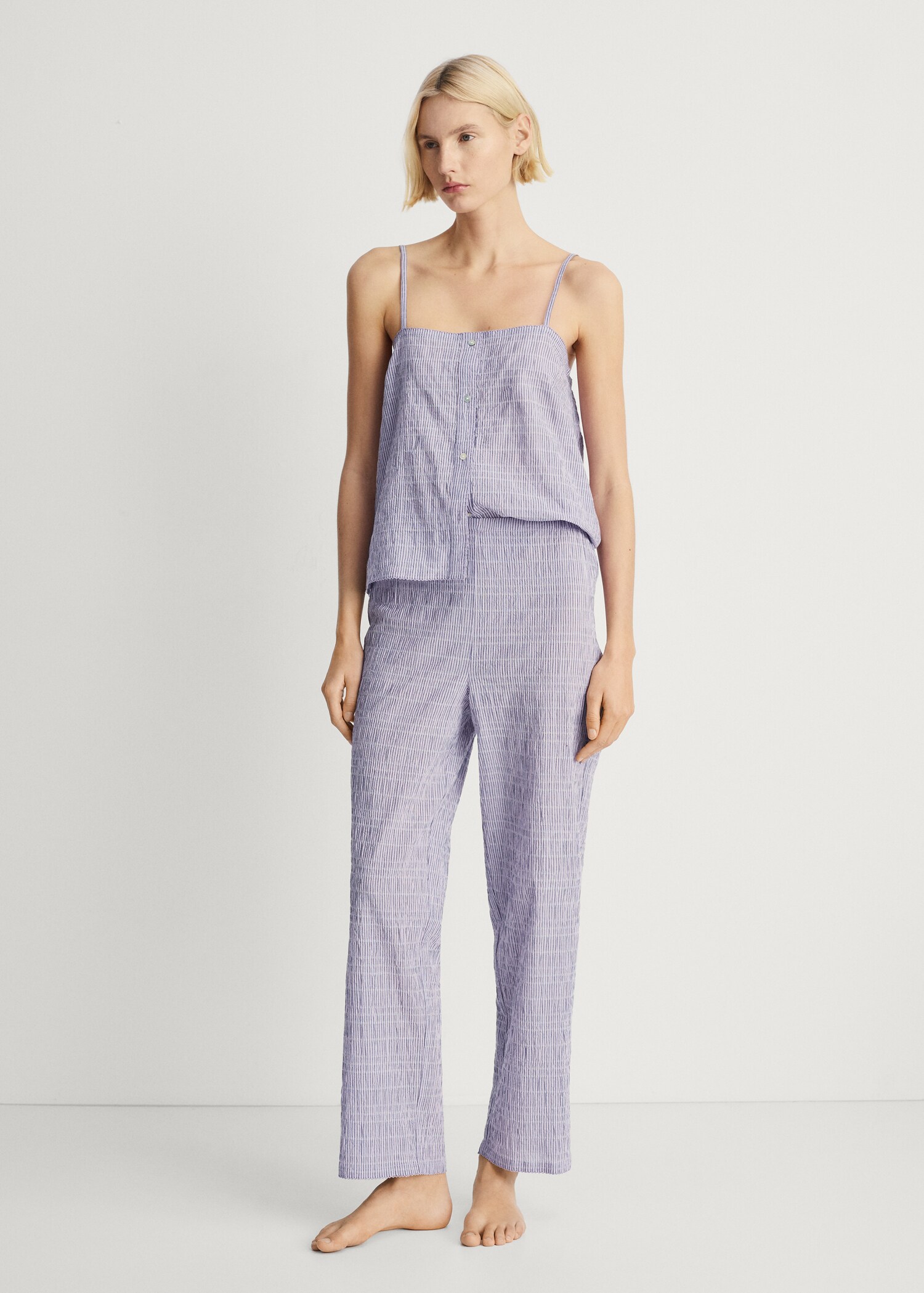 Cotton striped woven seersucker trousers - General plane
