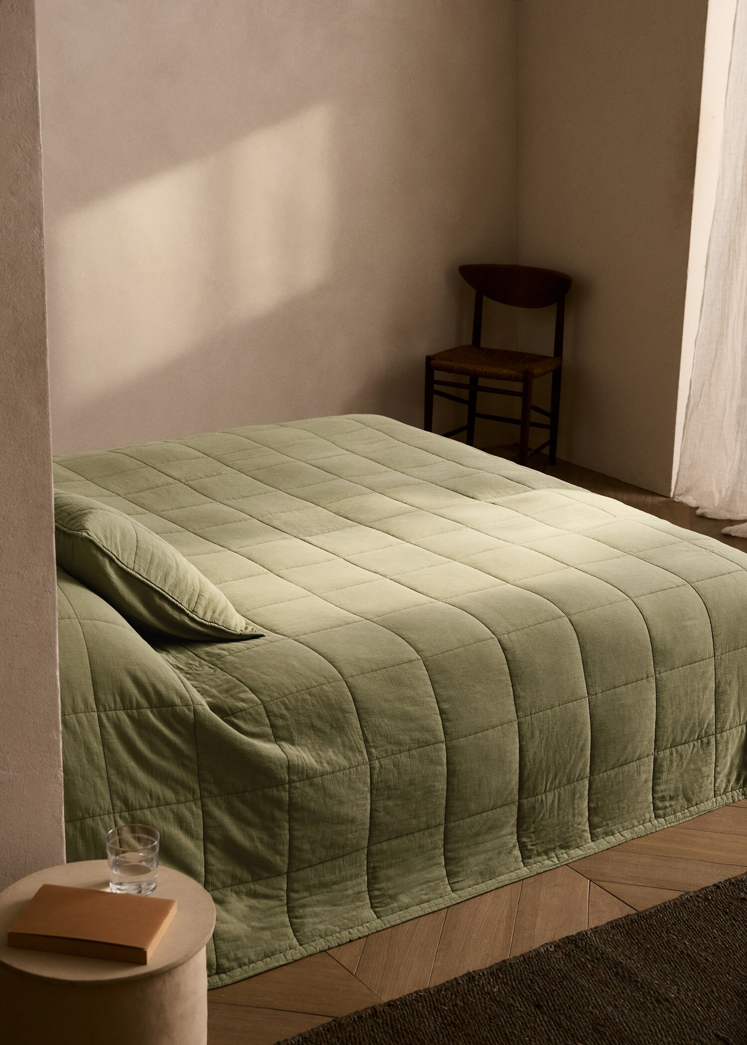 Édredon coton garment-dyed carreaux lit 90/105 cm - Plan général