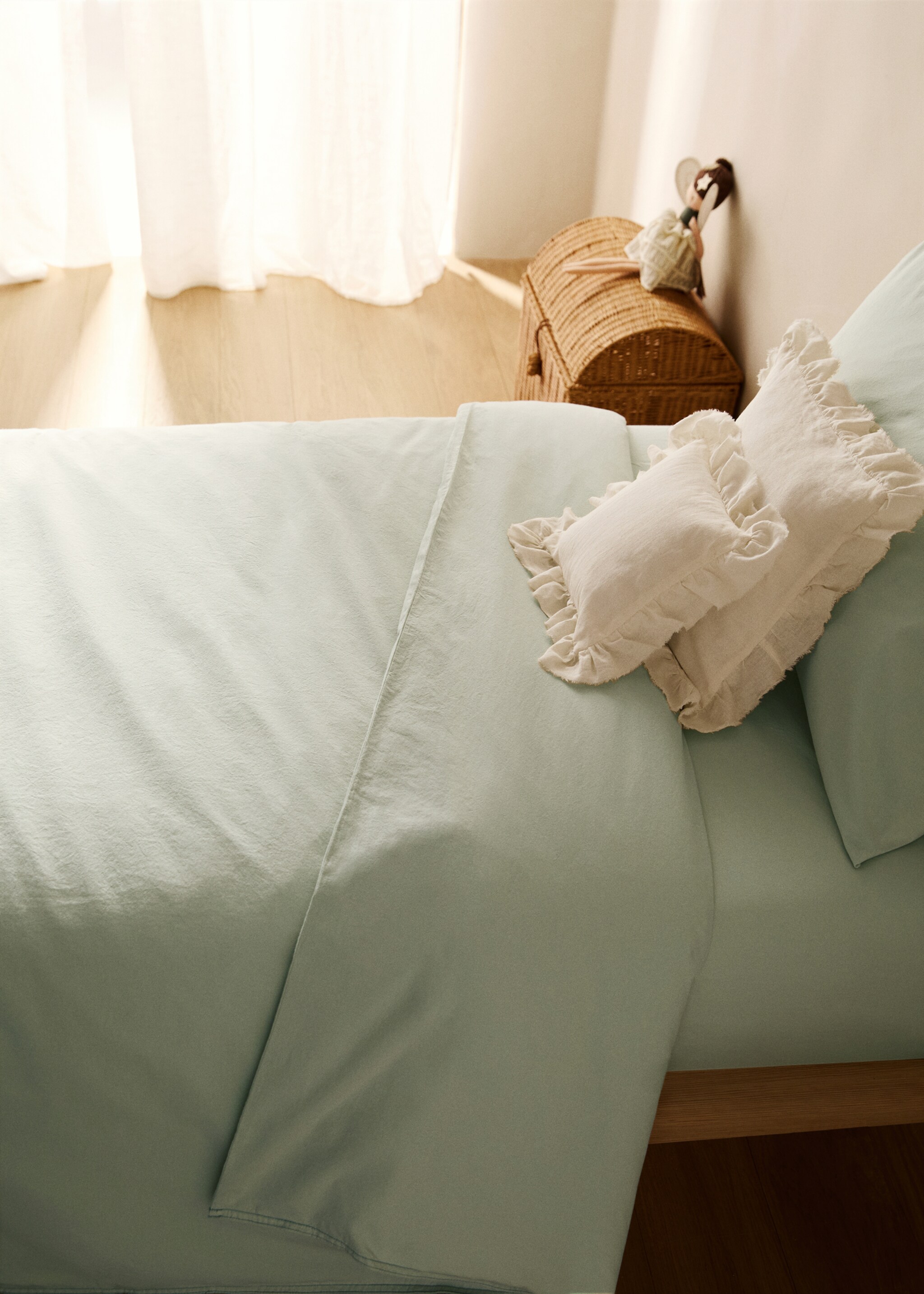 Funda nórdica infantil algodón lavado doble pespunte cama 90 cm - Plano general, Verde bosque. Ref: 87083316-00.