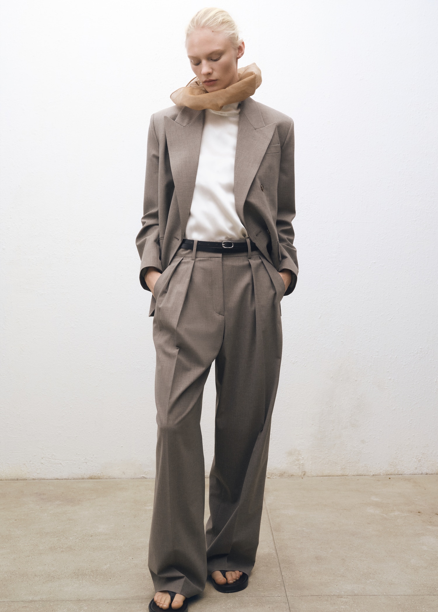Wideleg wool-blend suit trousers - General plane