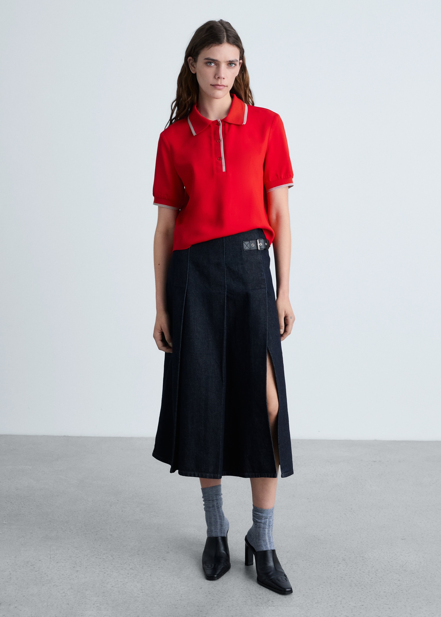 Cropped polo shirt with contrasting trim - General plane