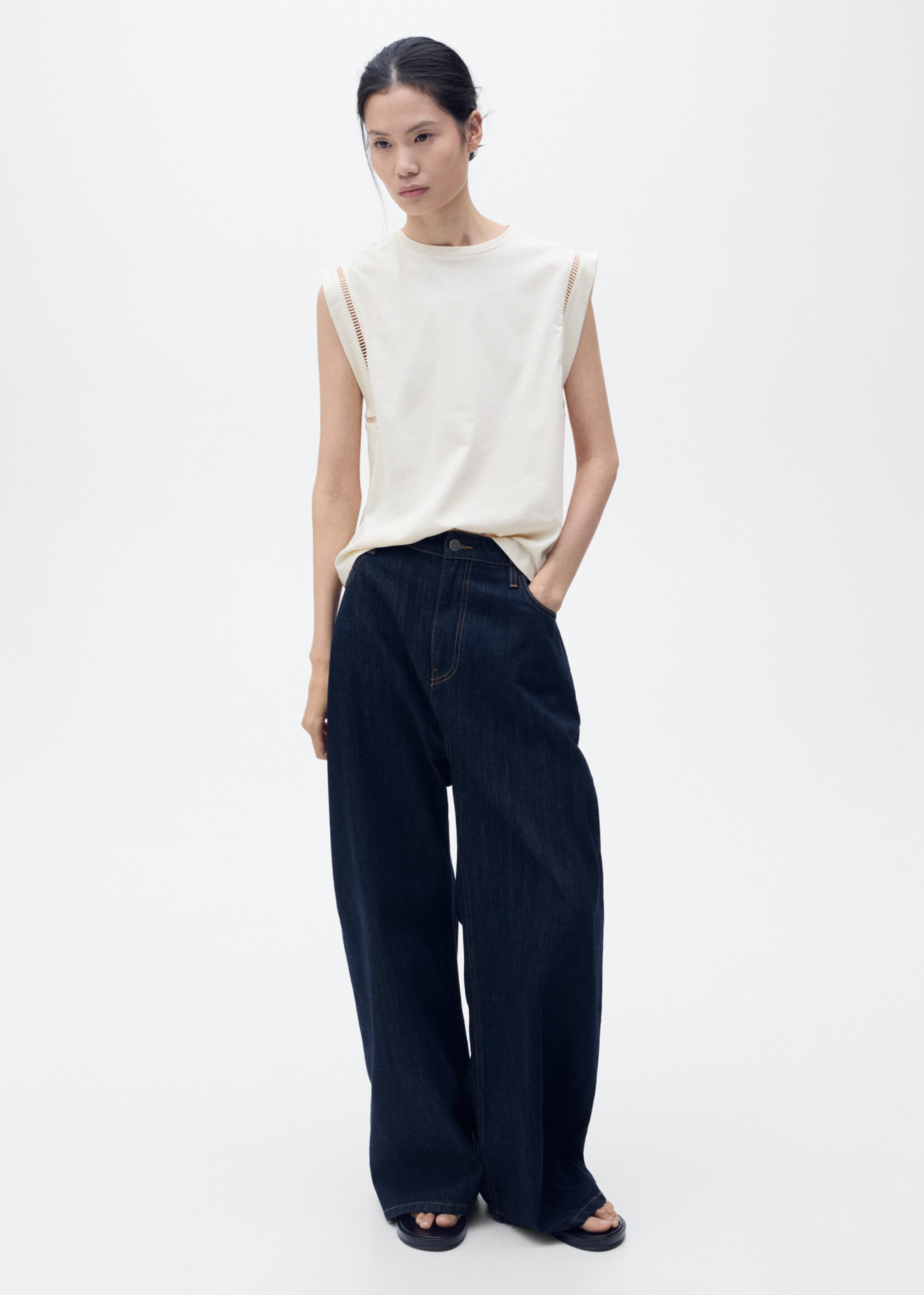 Cotton t-shirt with openwork trim - General plane