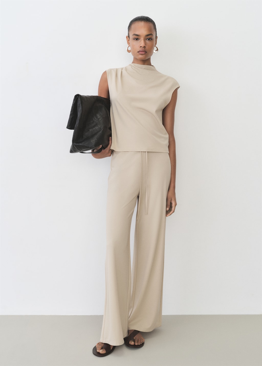 T-shirt with gathered asymmetrical neck - image 2