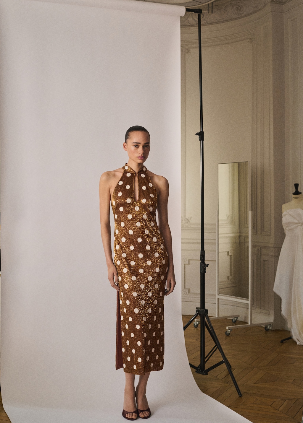 Rhinestone polka-dot halter dress