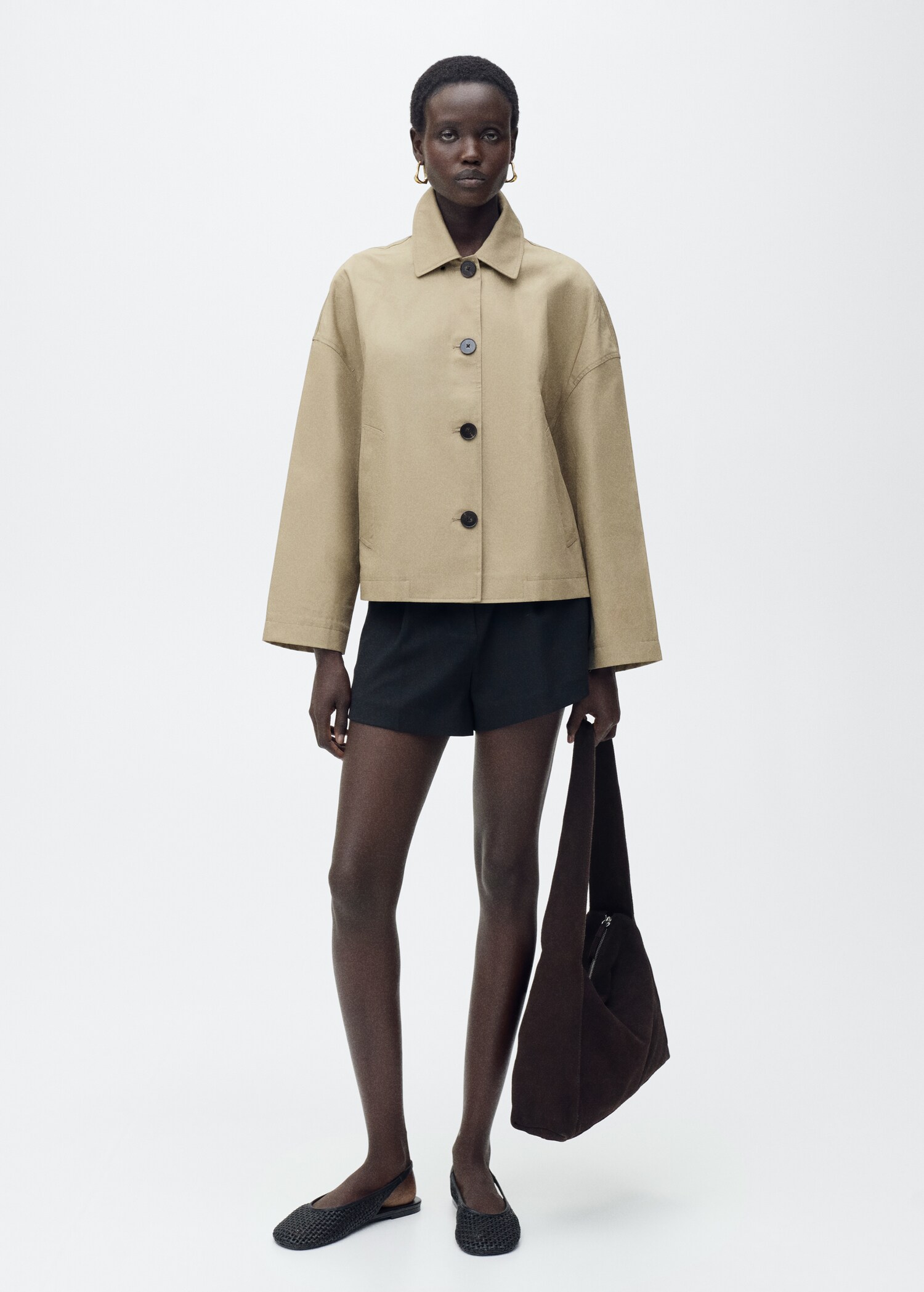 Straight cotton jacket with buttons - General plane