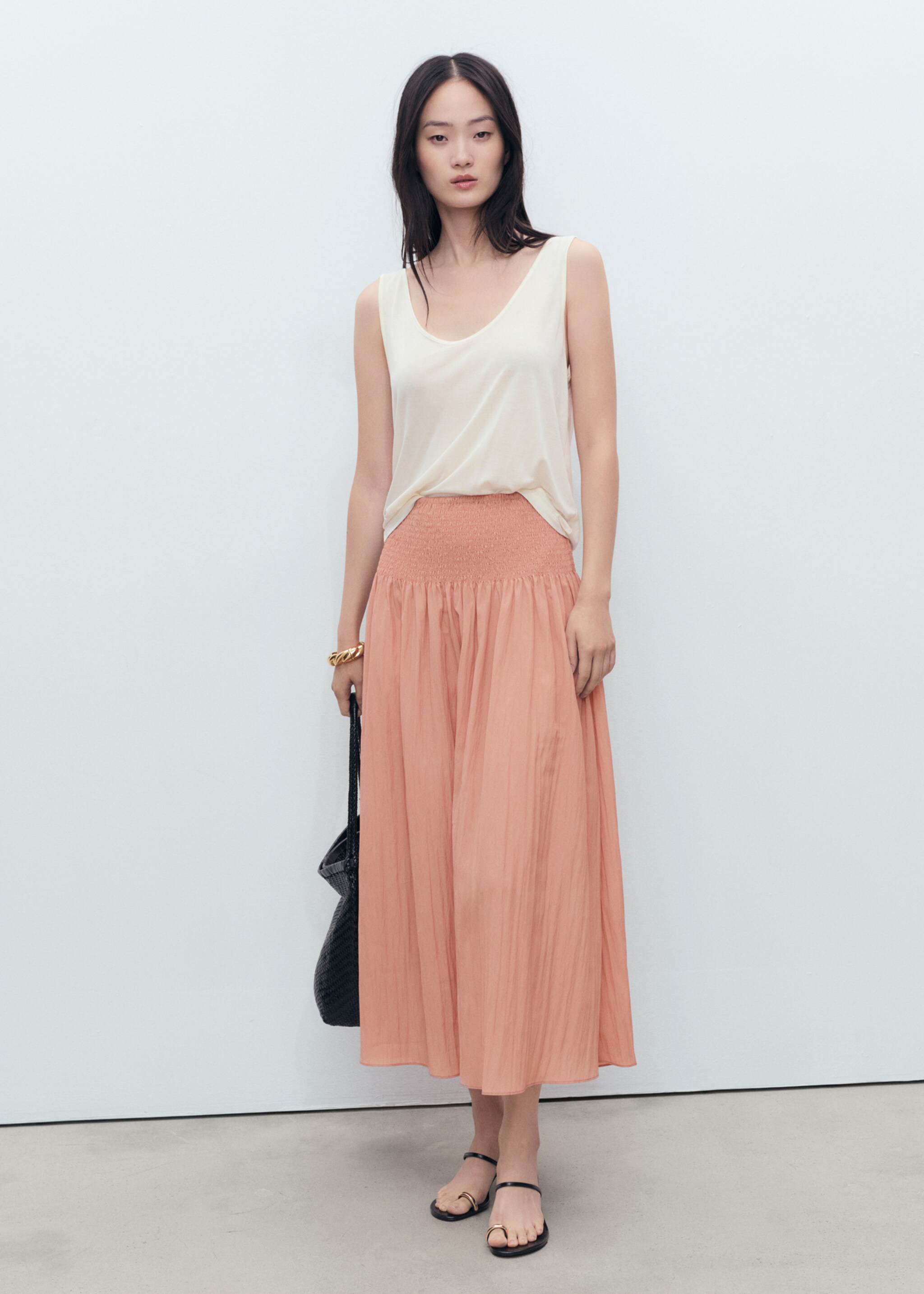 Gathered midi-skirt with panels - General plane
