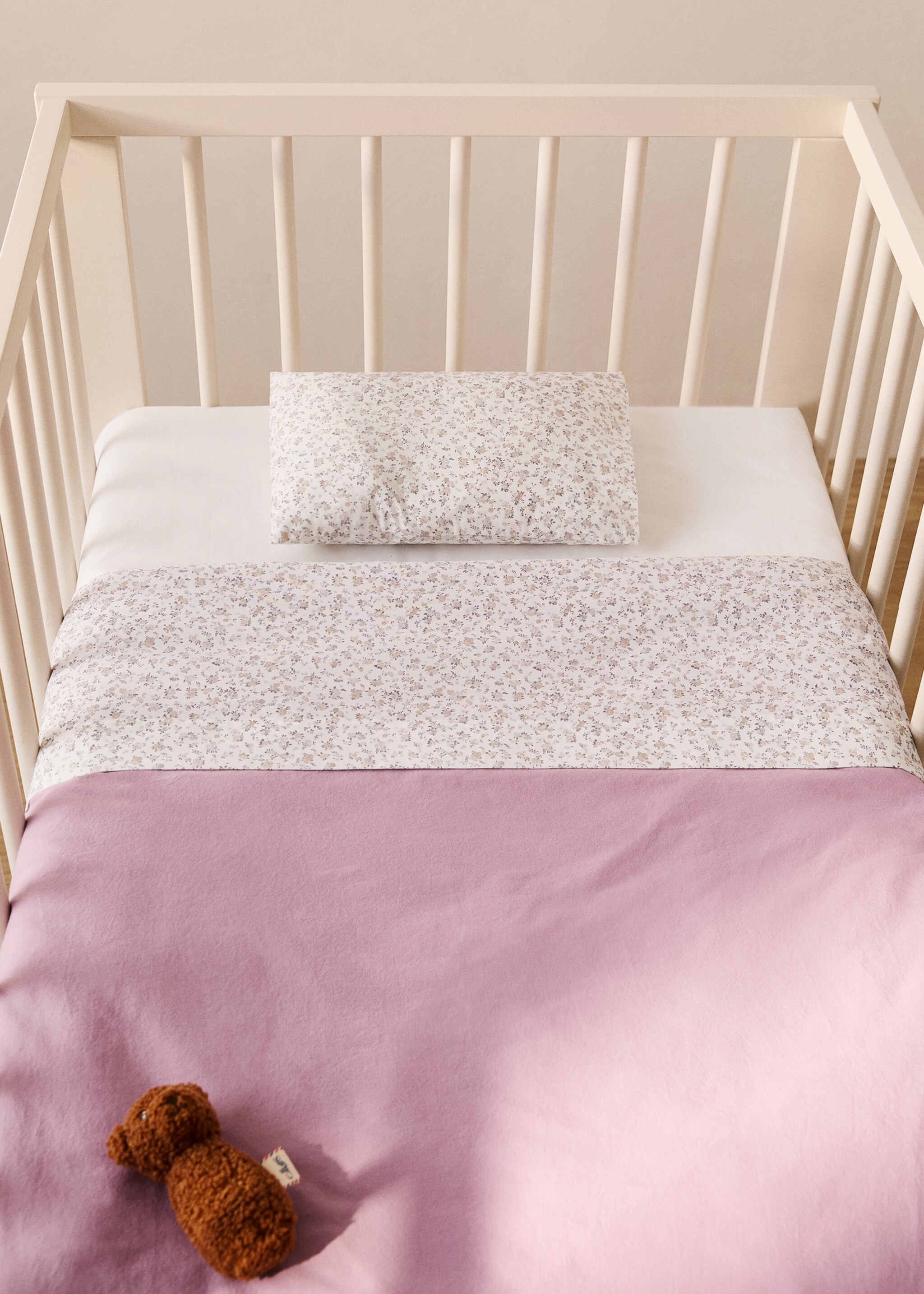 Set of cotton percale printed bed sheets for mini cot - General plane