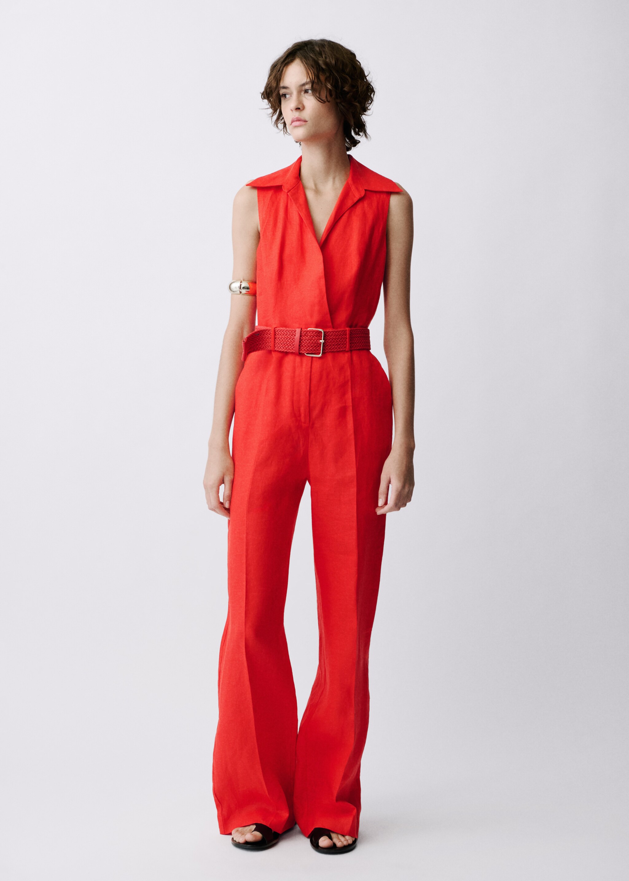 Belted linen shirt jumpsuit - General plane