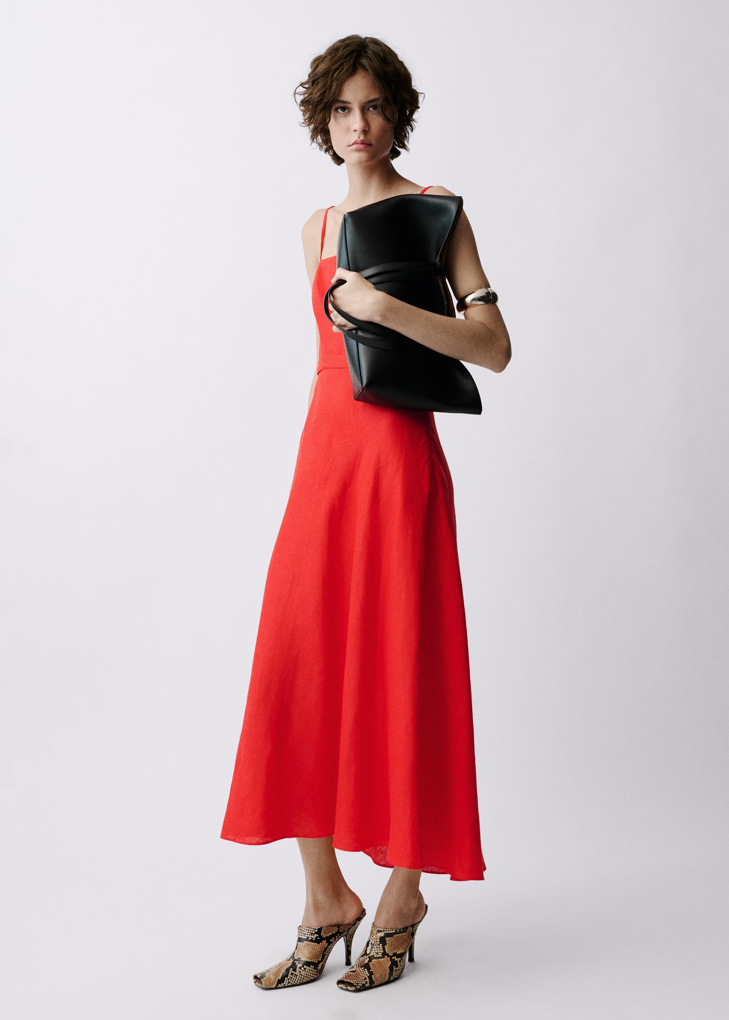 Bow linen-blend dress - General plane