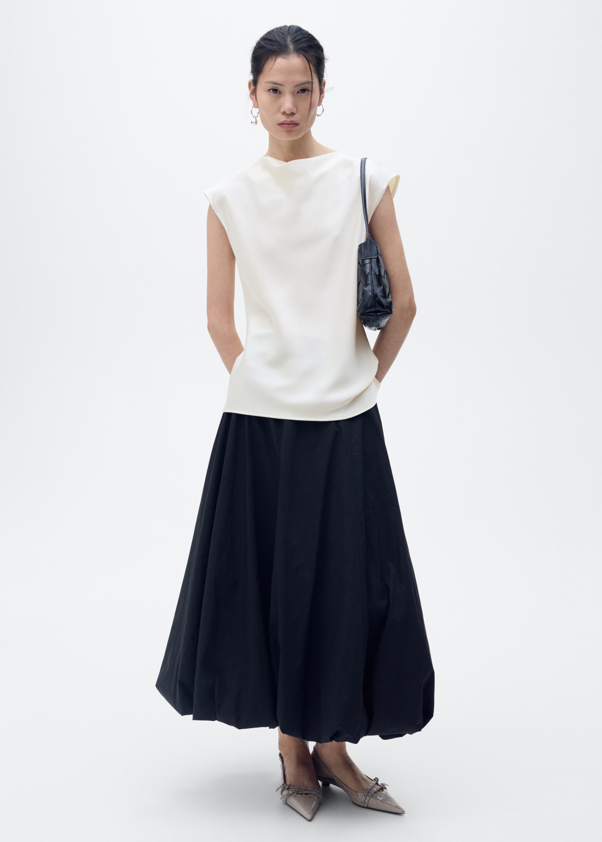 Satin blouse with draped neck - General plane