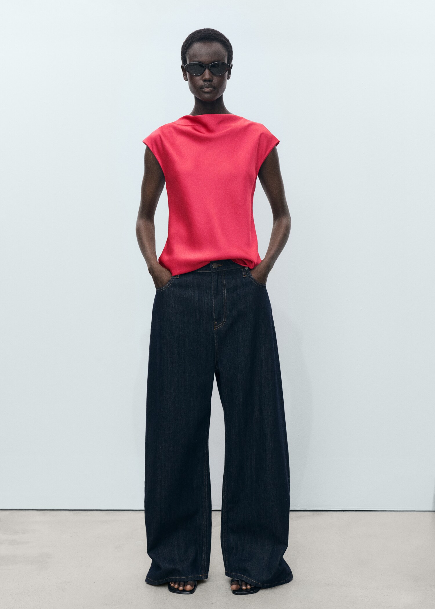 Satin blouse with draped neck - General plane