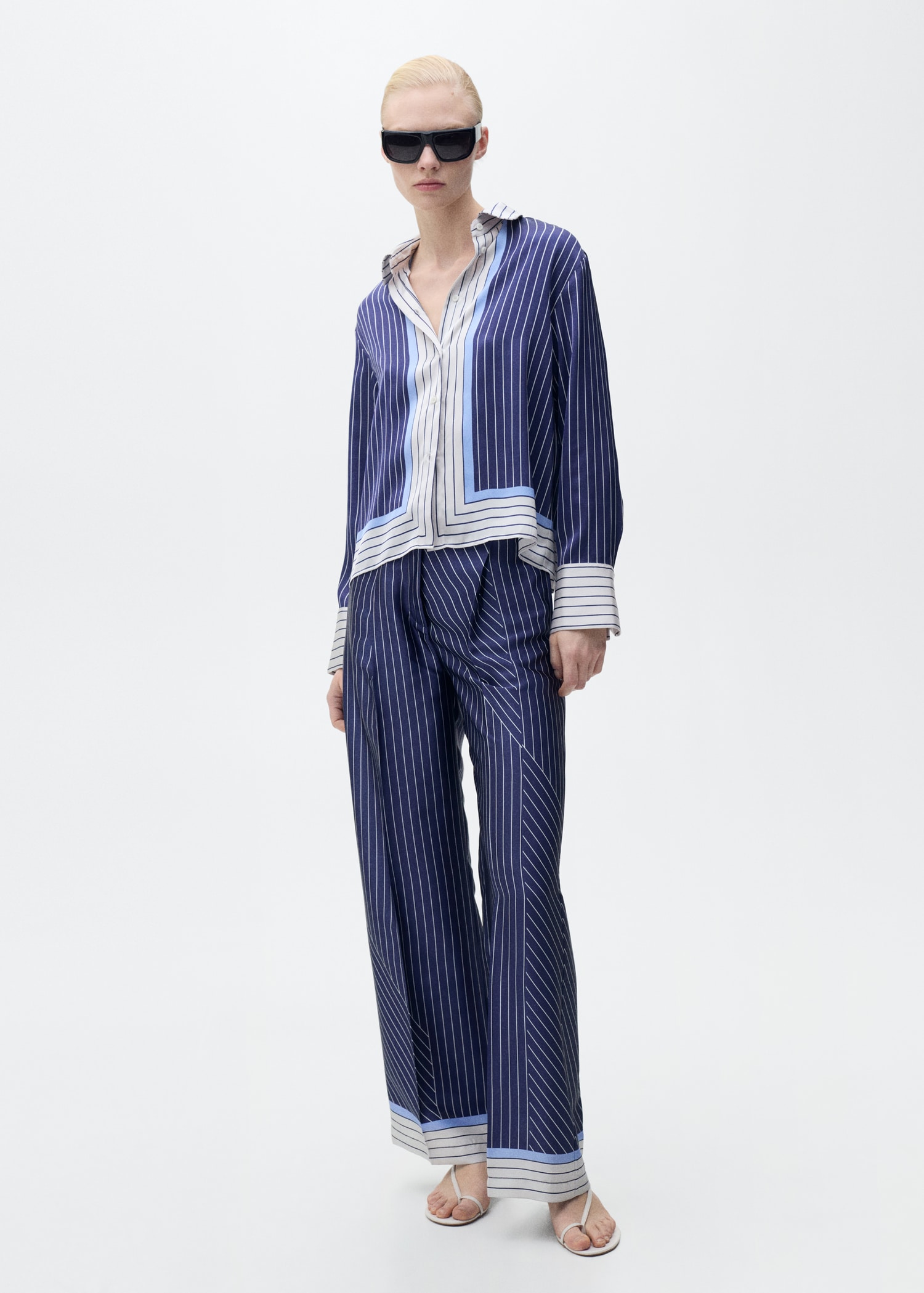 Satin trousers with combined stripes - Women | MANGO USA