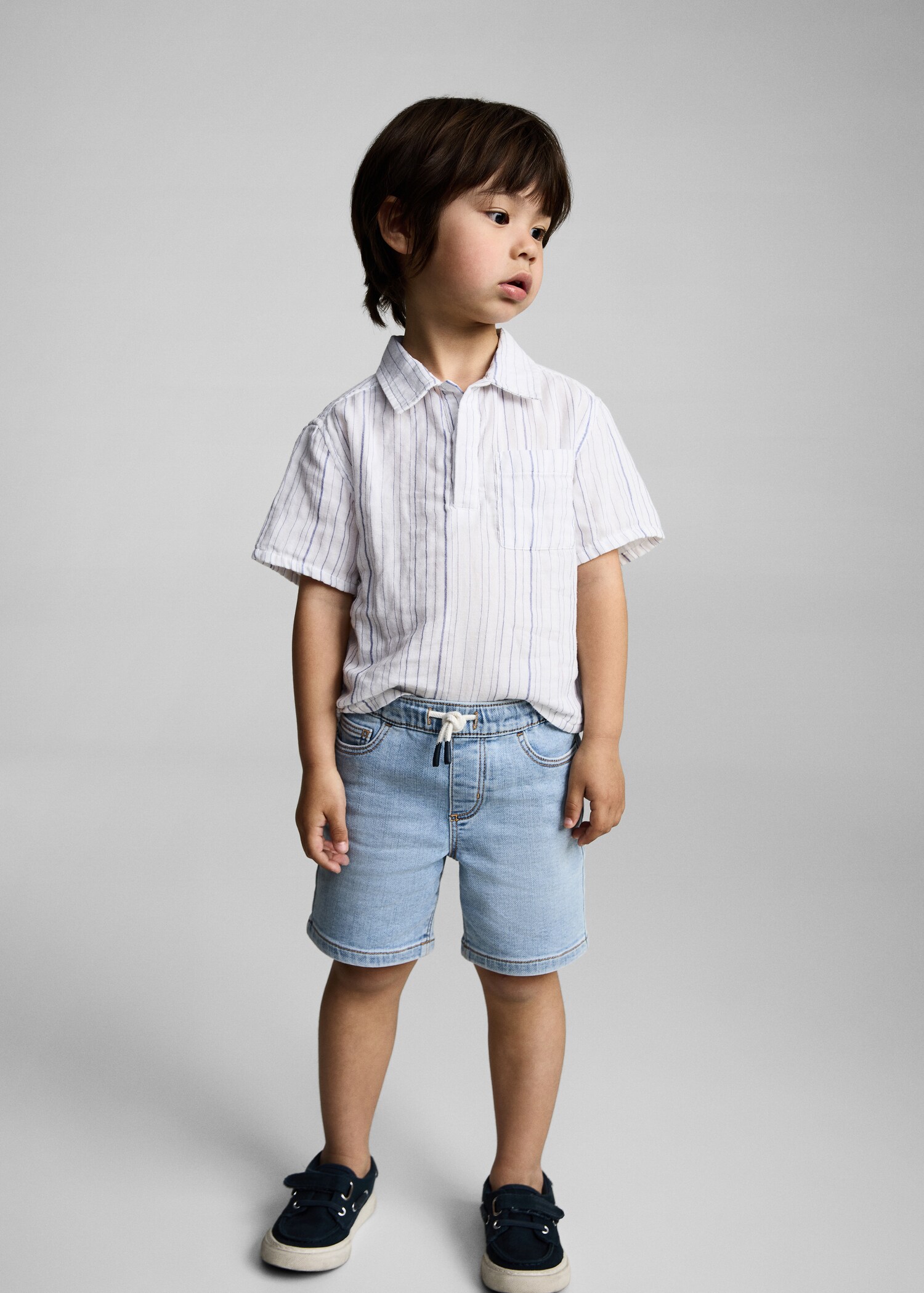 Drawstring denim Bermuda shorts - General plane