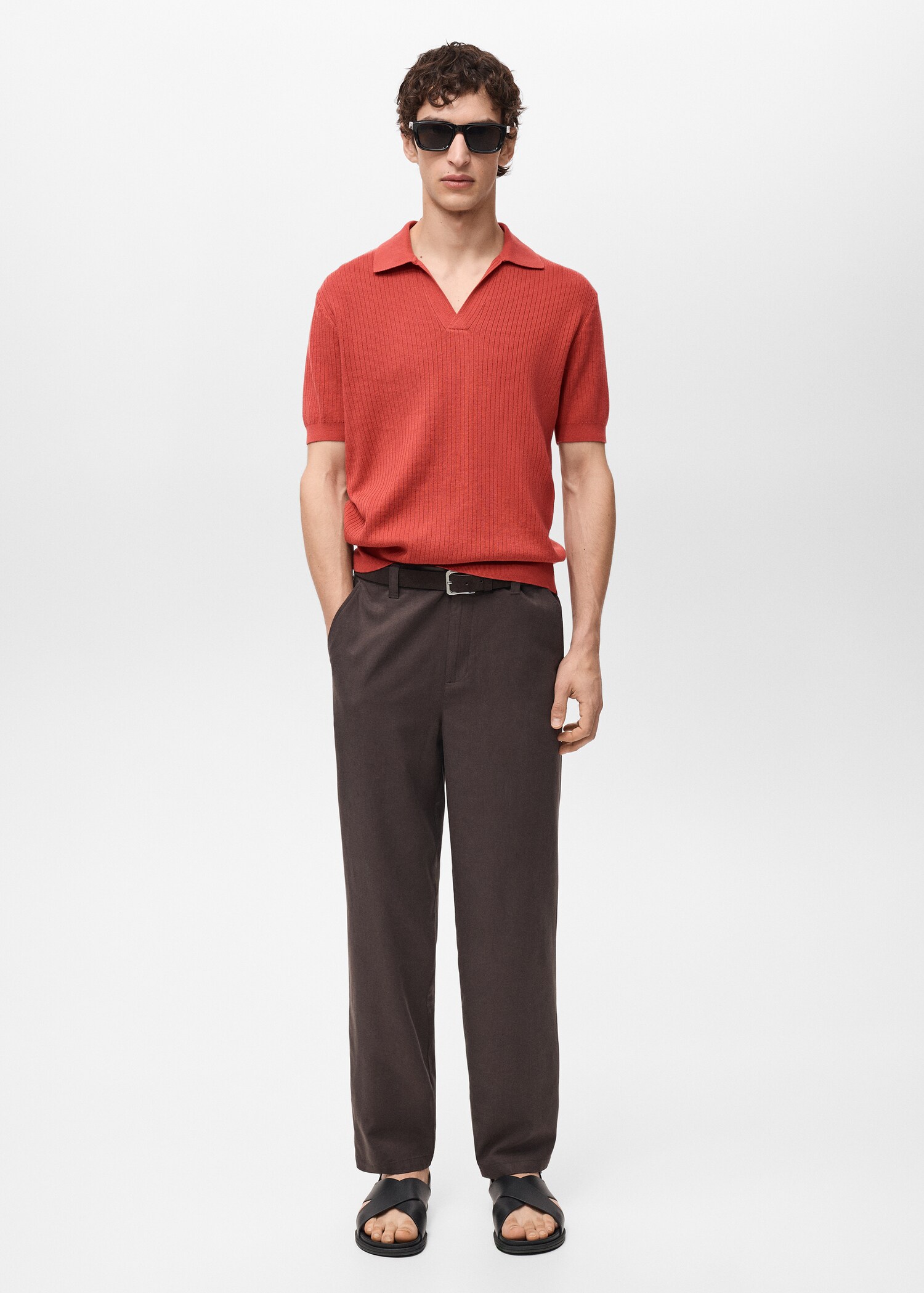 100% cotton ribbed structured polo shirt - General plane