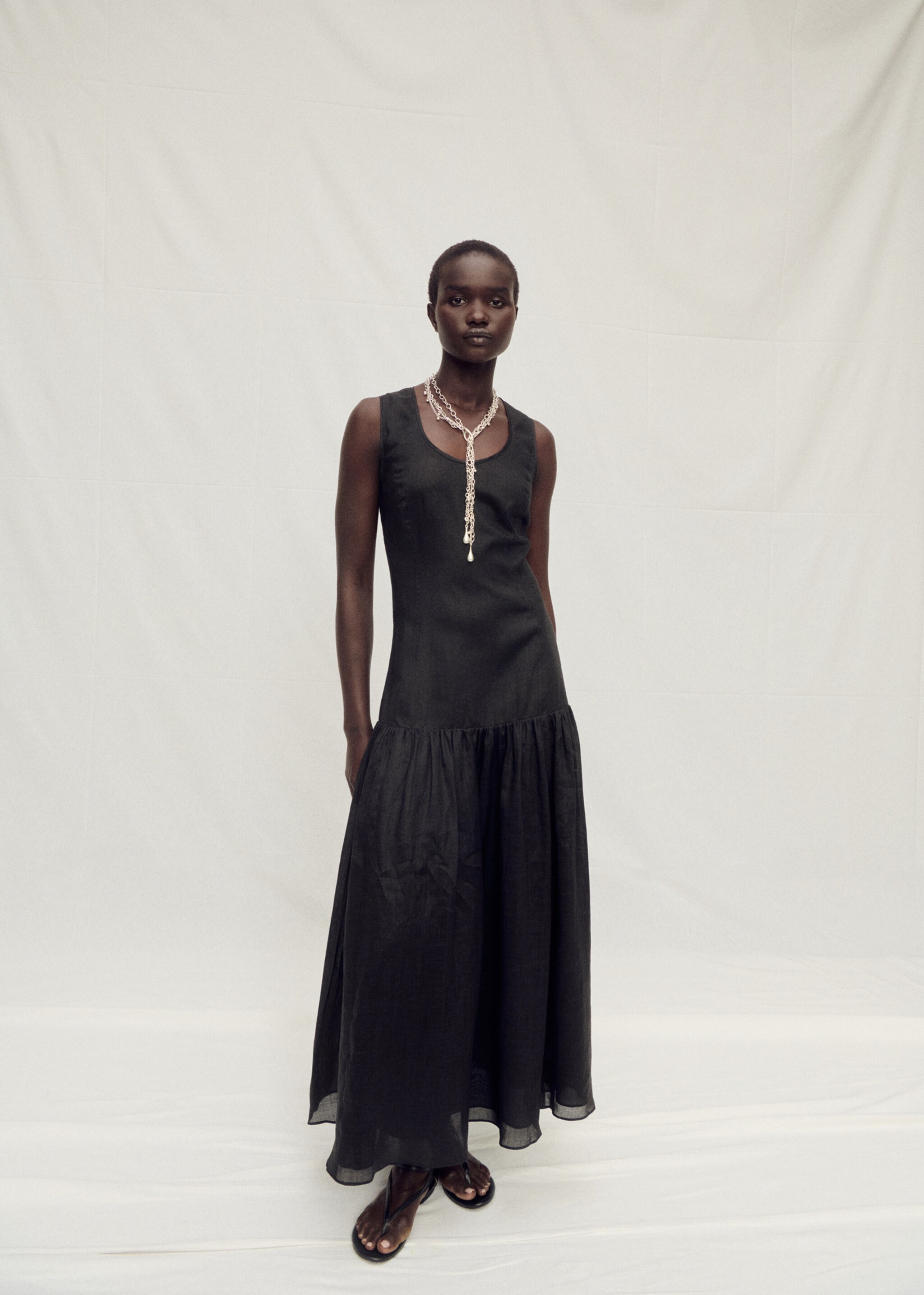 Linen-blend dress with ruffle - General plane
