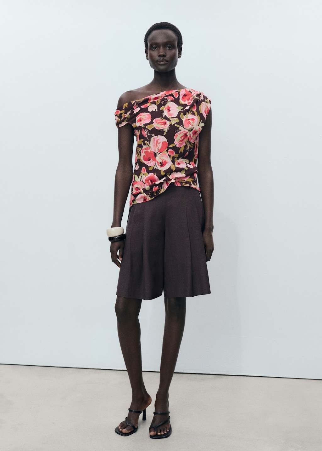 Floral blouse with asymmetrical neck - image 2