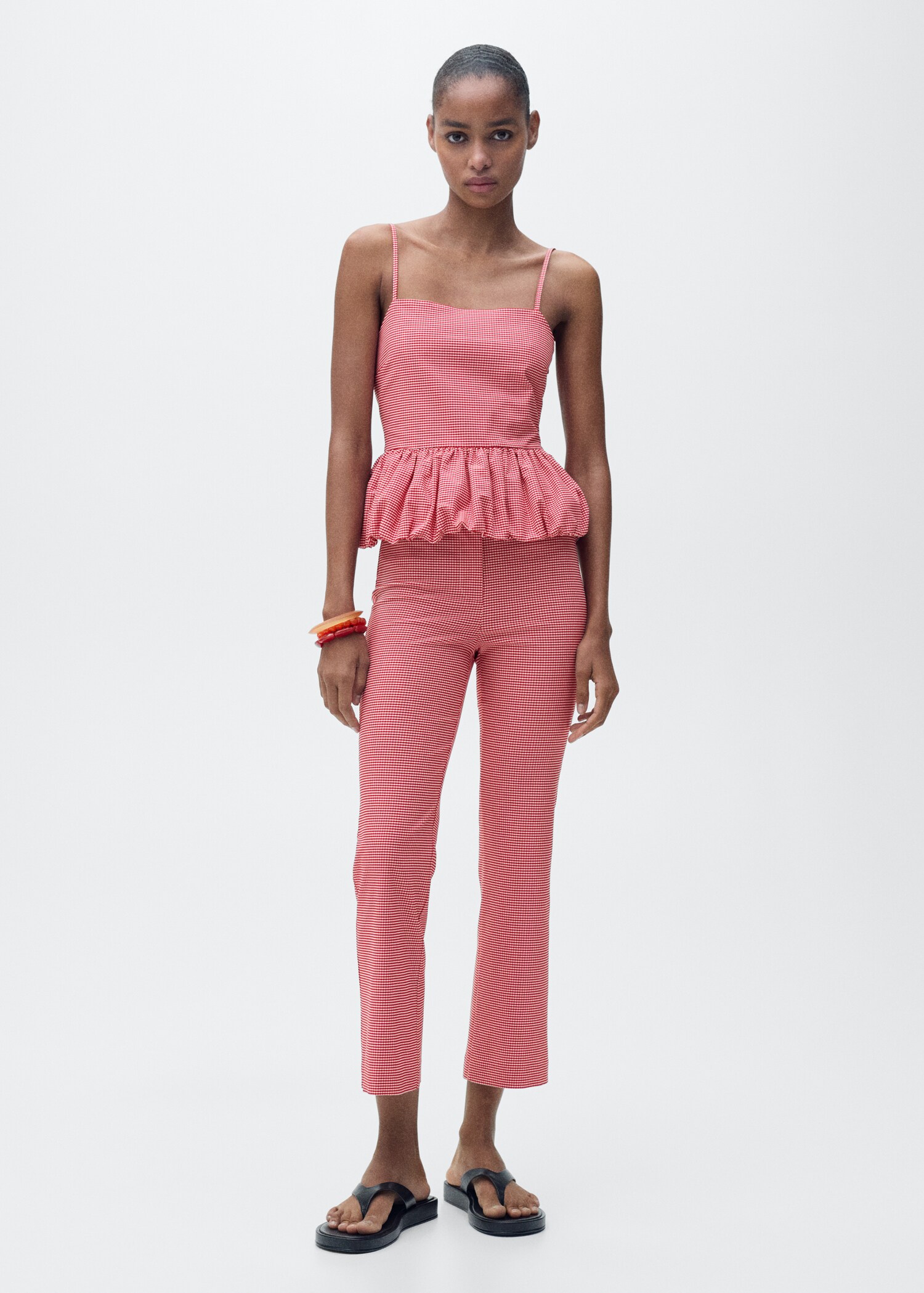 Gingham-check top with ruffle - General plane