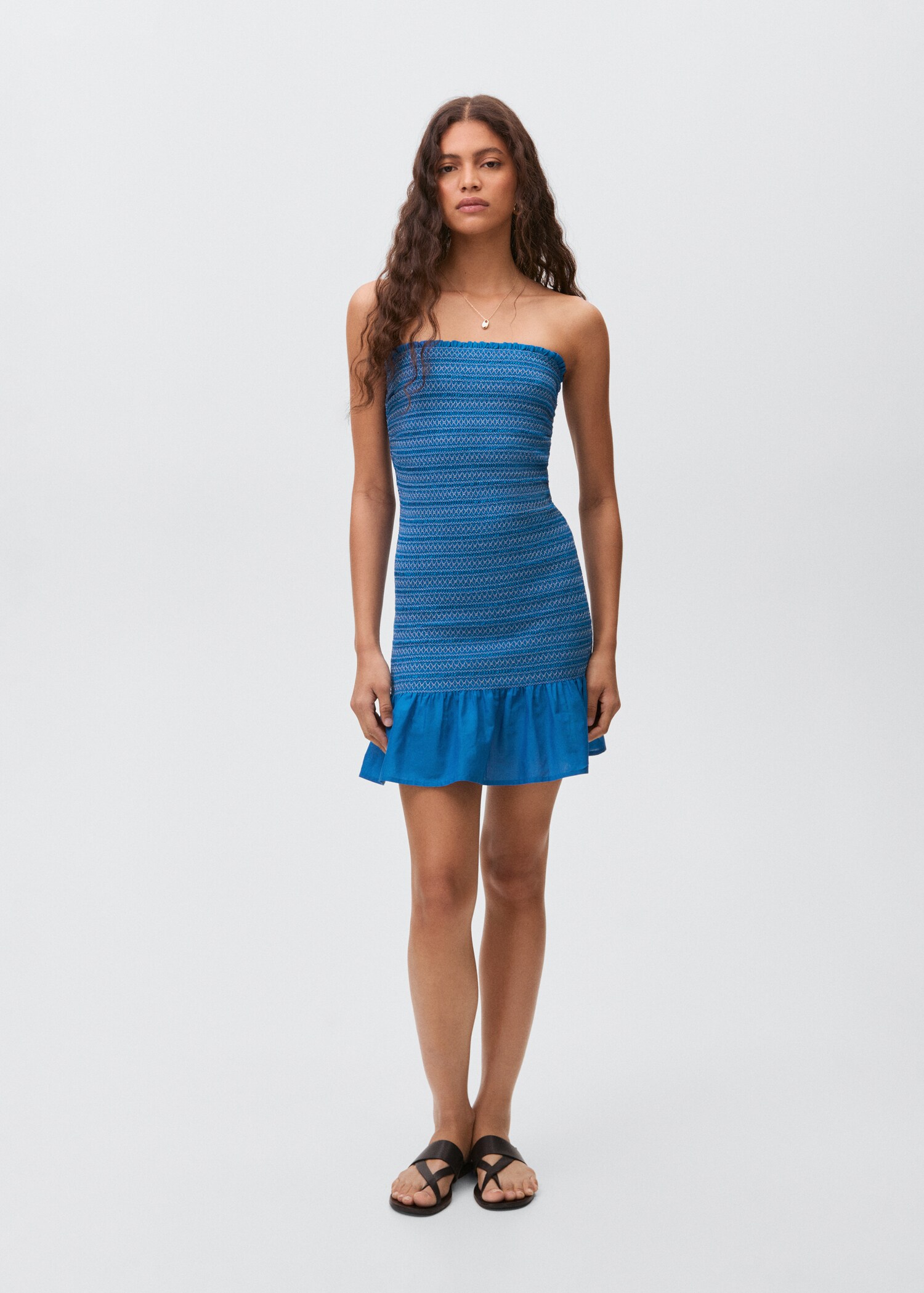 Embroidered flounce dress - General plane