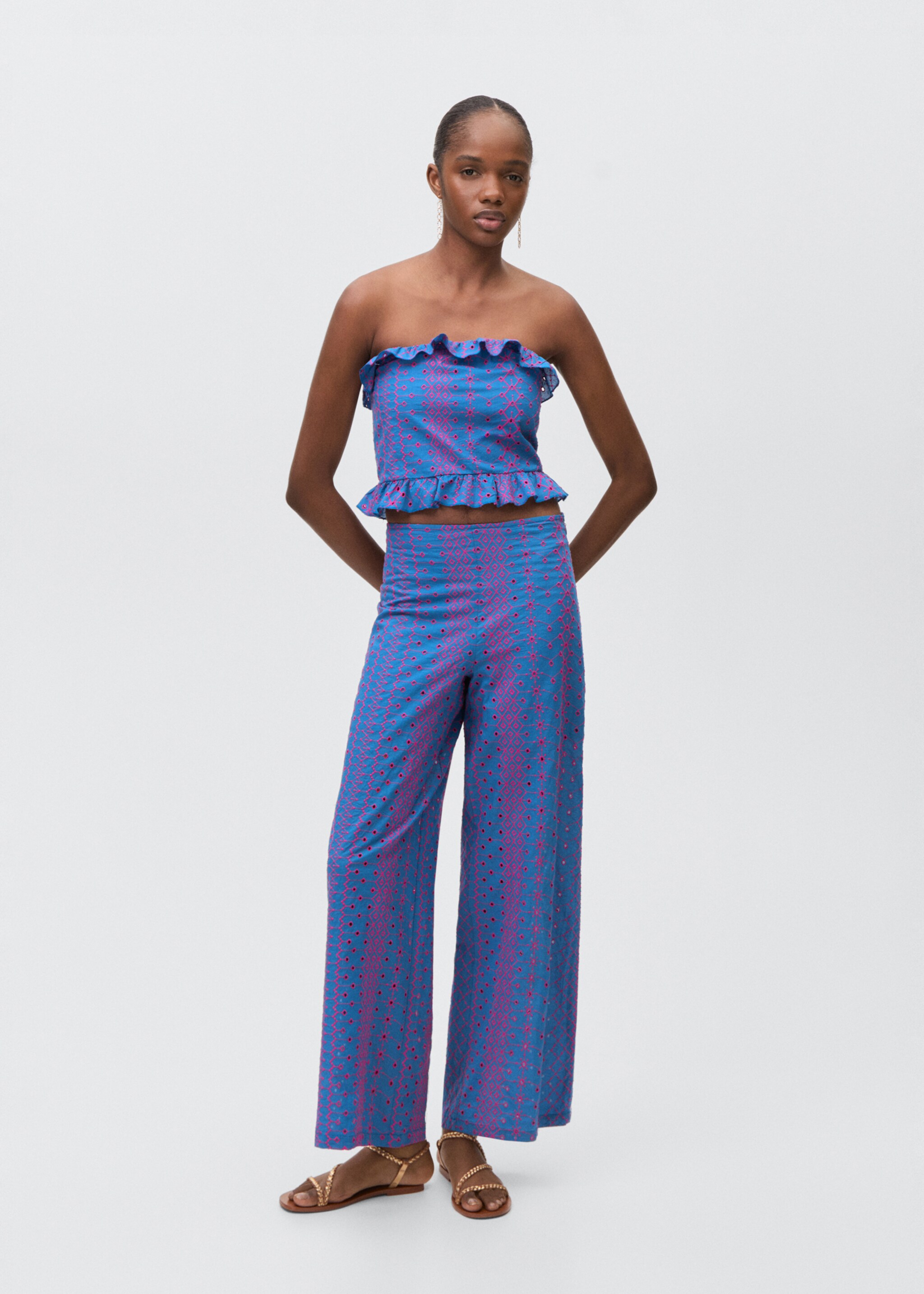 Pantalon broderie suisse contraste - Plan général