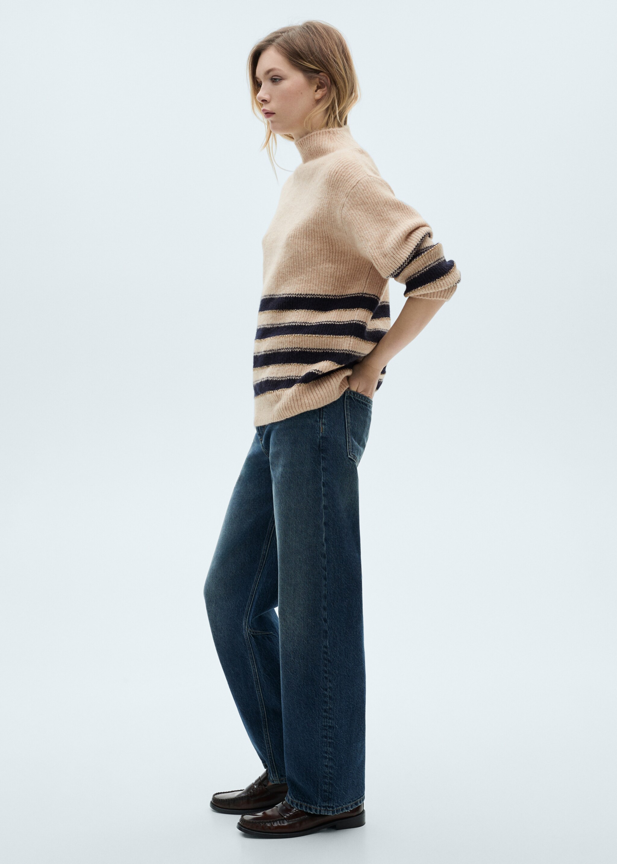 Striped sweater with perkins neck - General plane