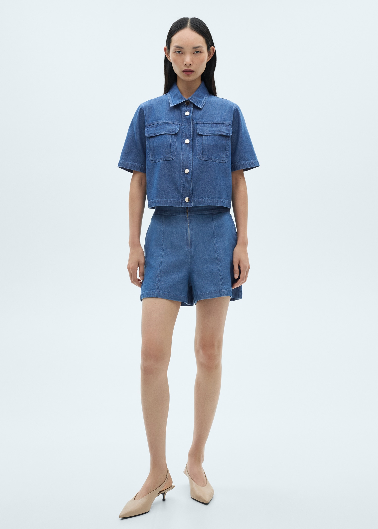 เสื้อเชิ้ตผ้าเดนิมแบบครอป - เครื่องบินทั่วไป