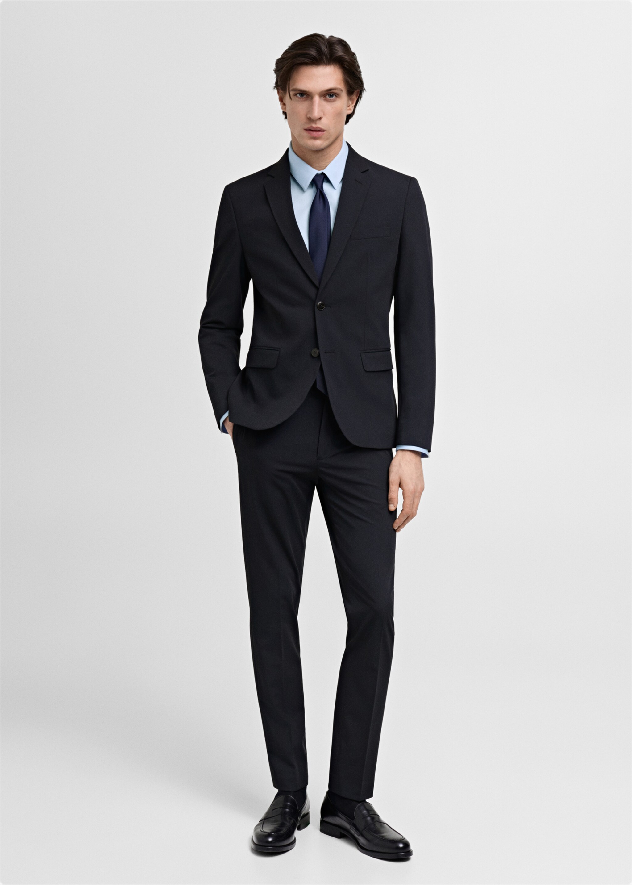 Camisa de fato slim fit de algodão - Plano geral