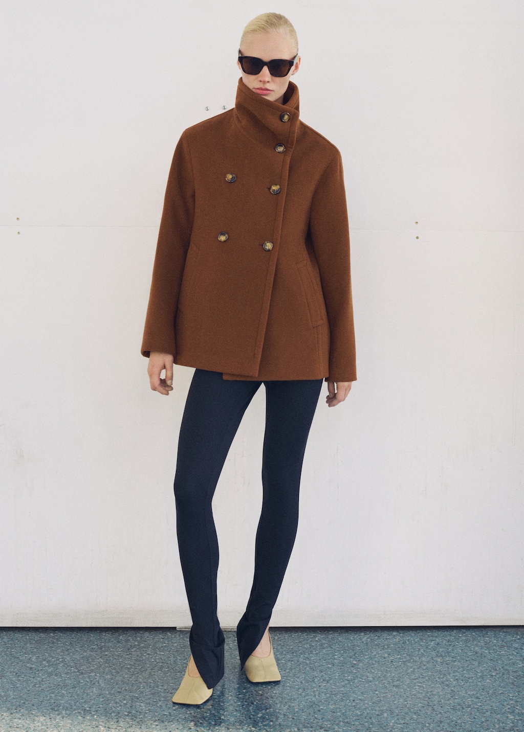 Zara ZW Collection Short Wool Blend Coat Olive Green XXXS