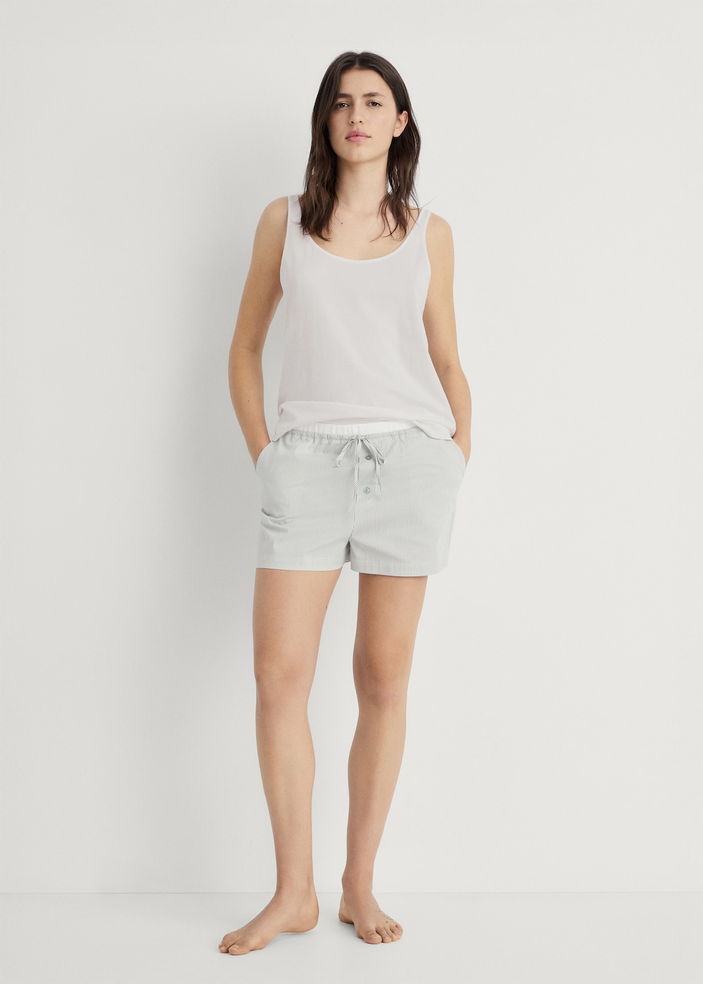 Striped pajama shorts with elasticated detail