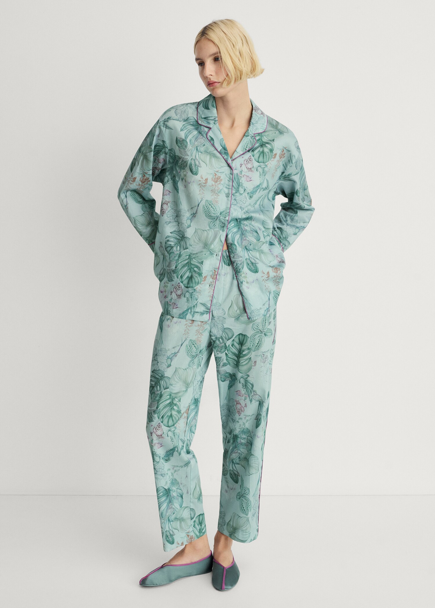 Tropical-print pajama pants - General plane