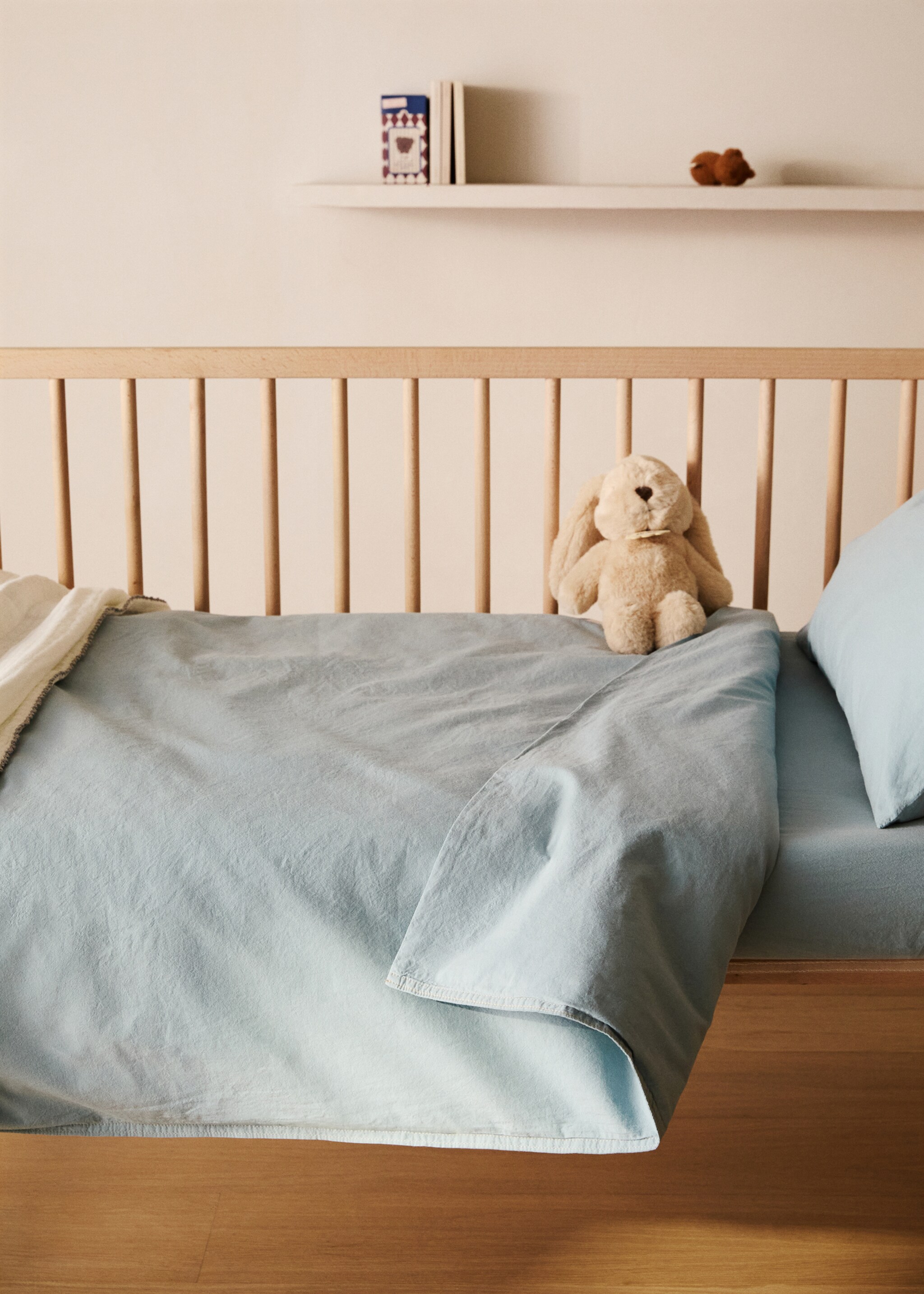 Children’s washed cotton double-stitched duvet cover for cot - General plane, Aqua Green. Ref: 87093316-00.