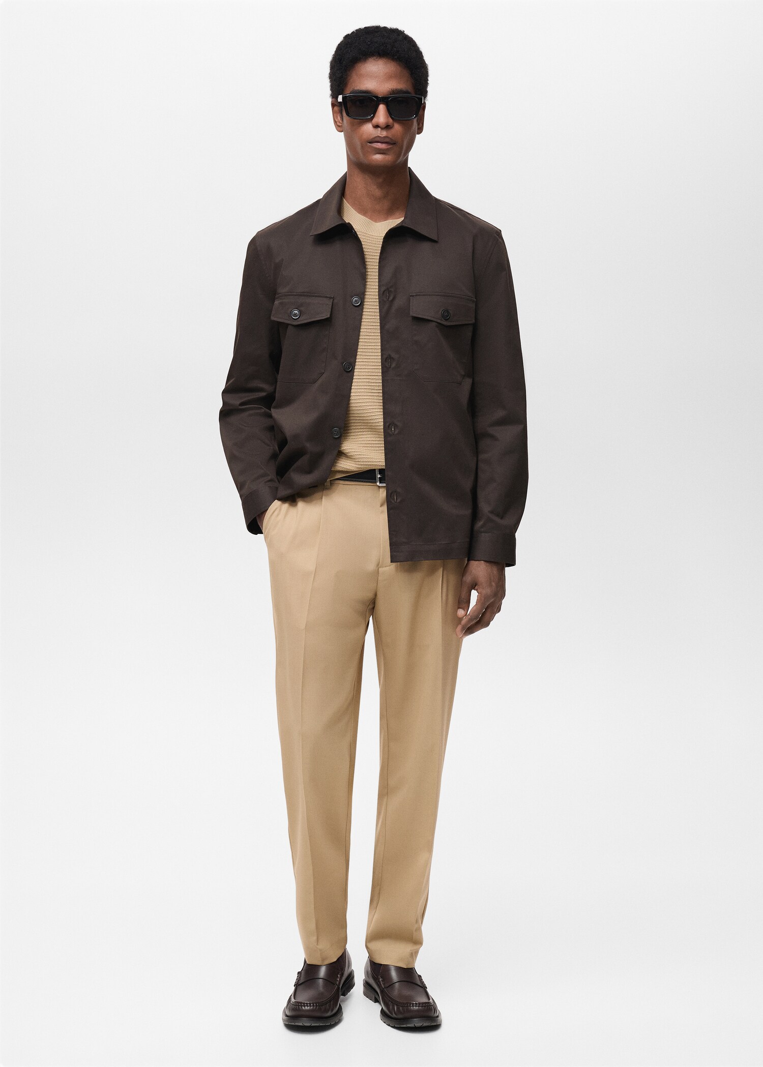 Slim-fit pleated cool wool pants - General plane