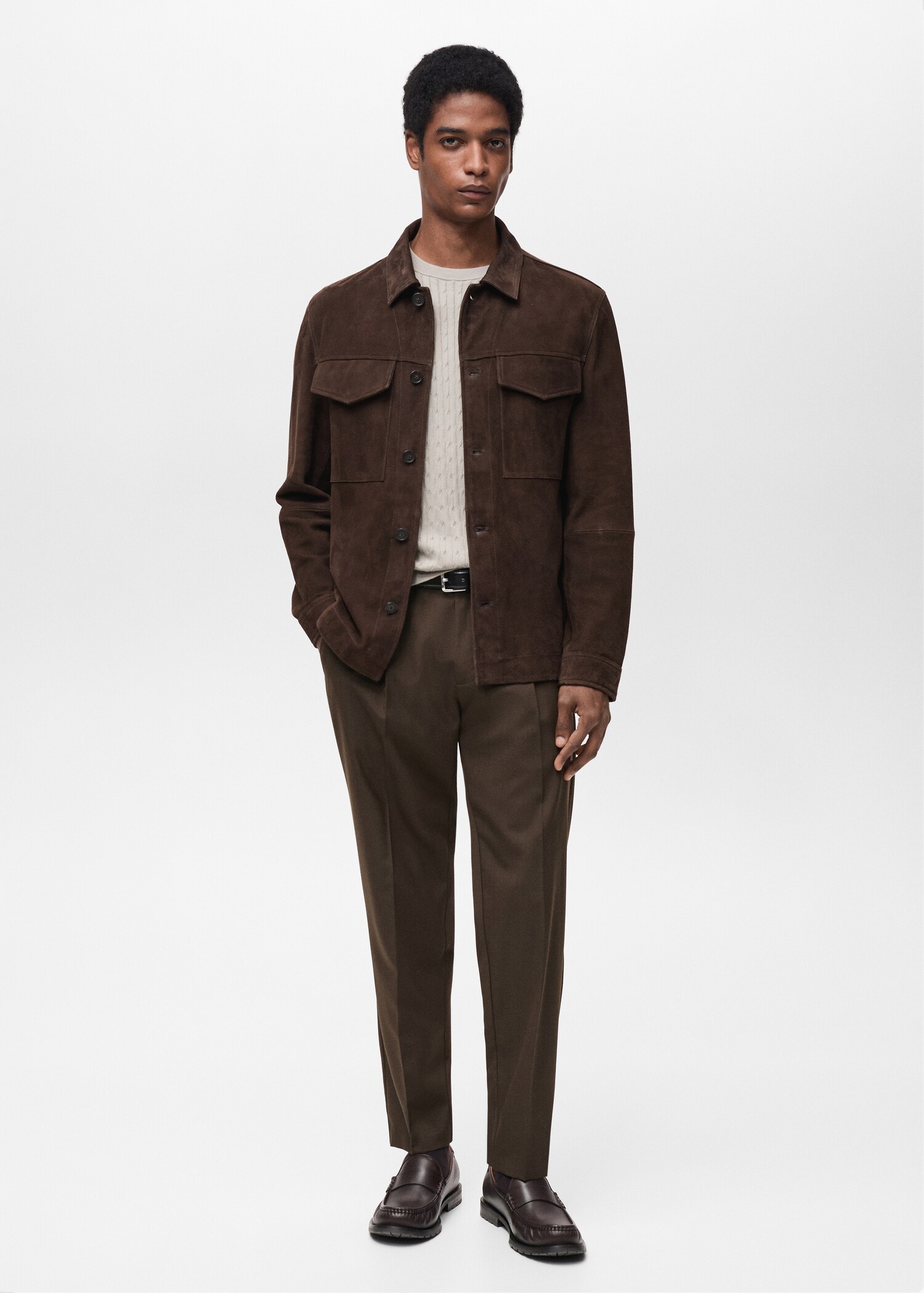 Pantalón lana fría slim fit pinzas - Plano general