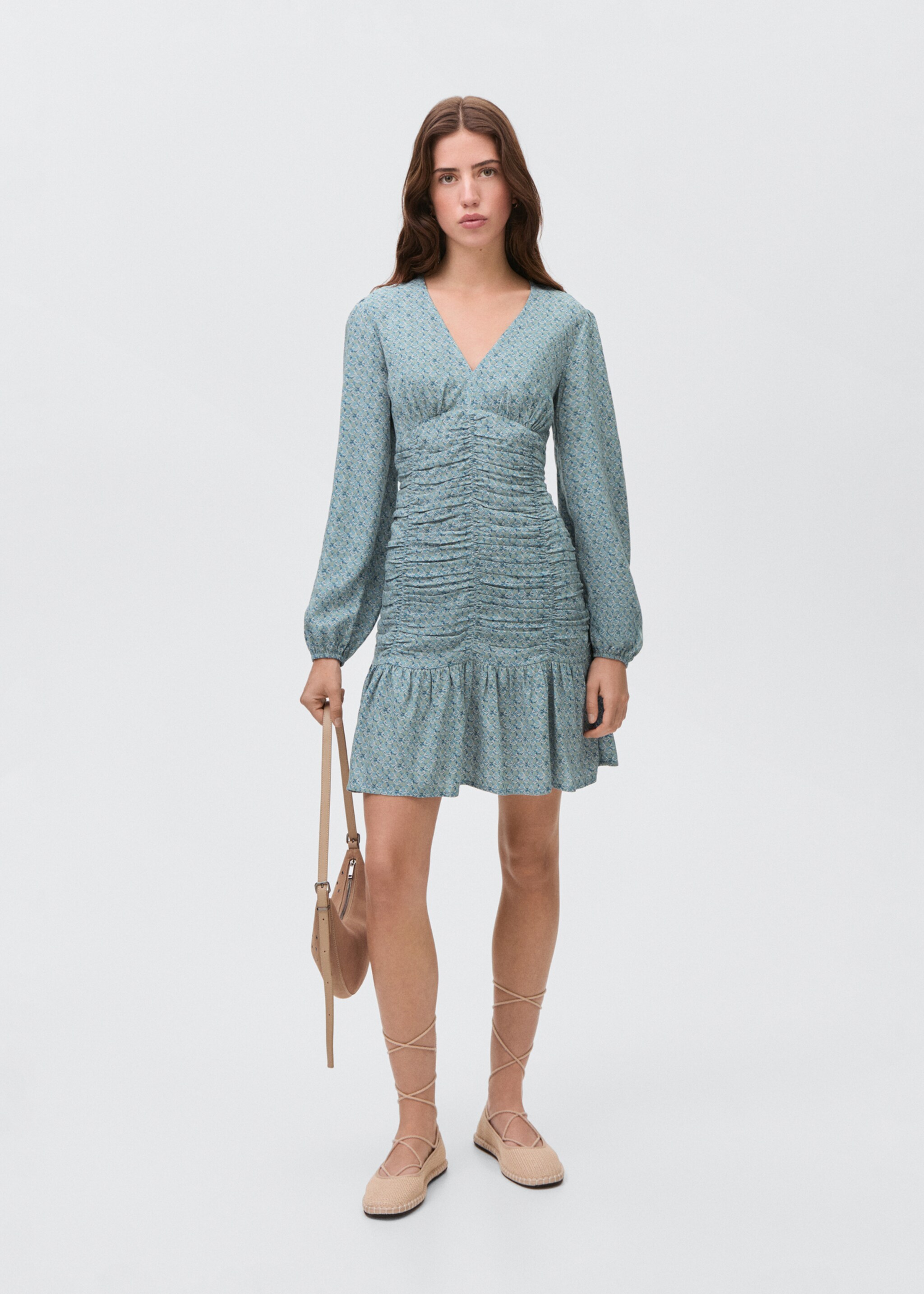 Printed dress with draped detail - General plane