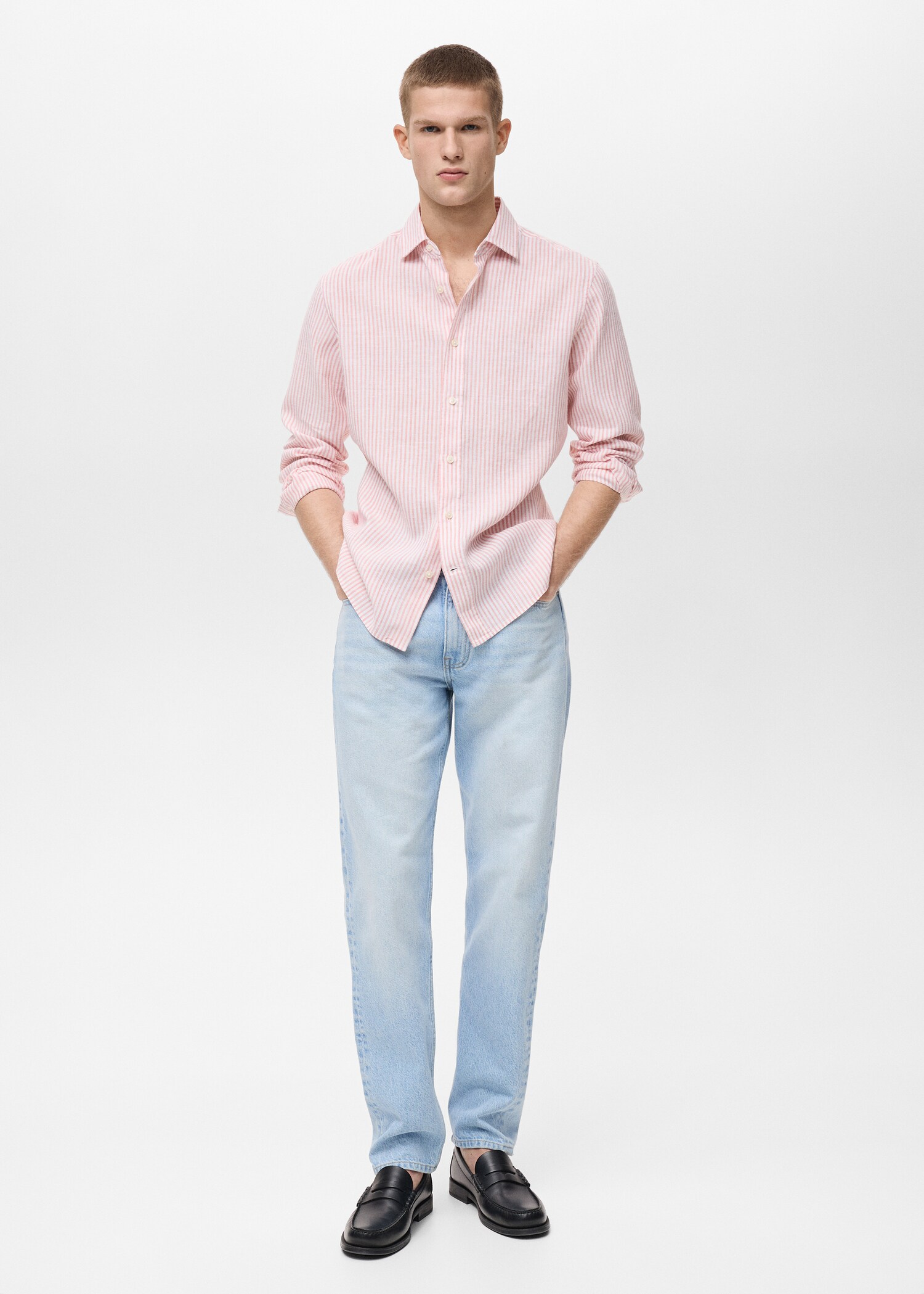 Camisa lino rayas regular fit - Plano general
