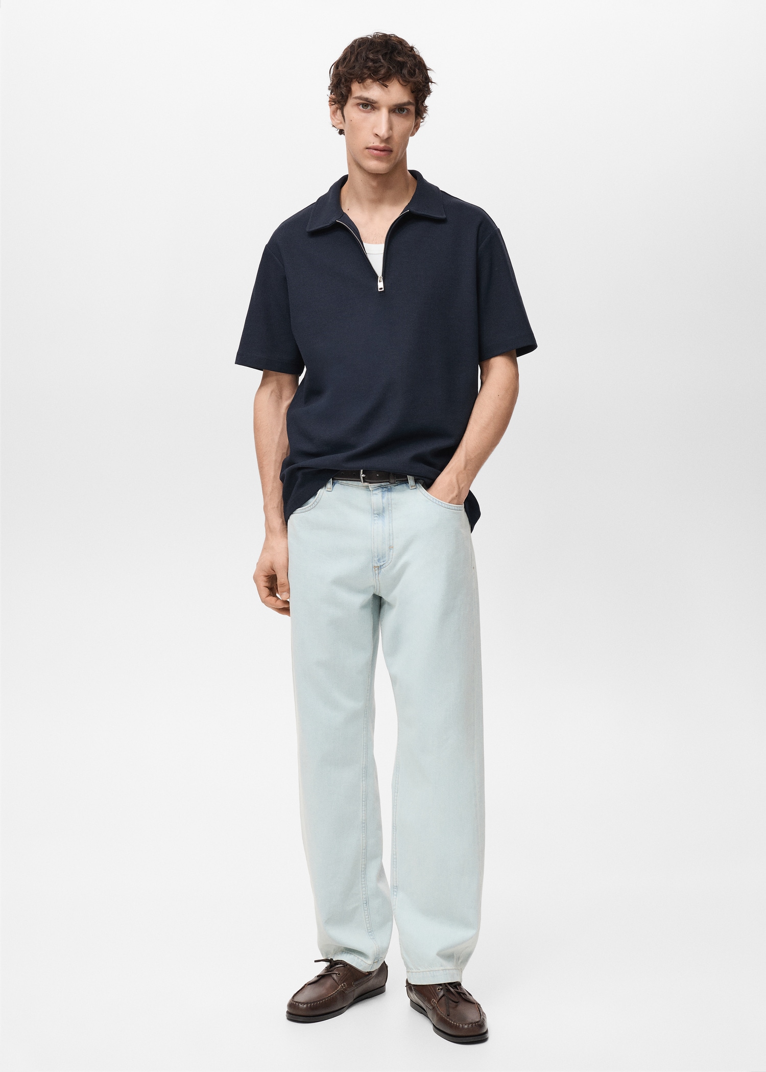 Structured polo shirt with zipper collar - General plane