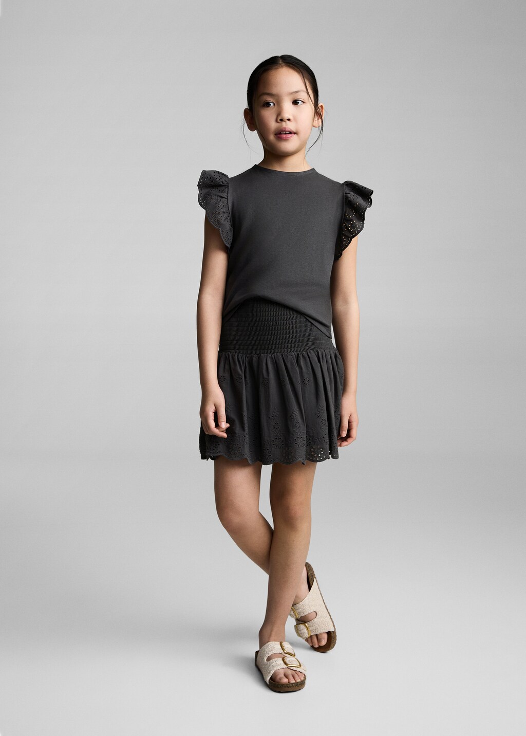 Swiss-embroidered ruffled skirt