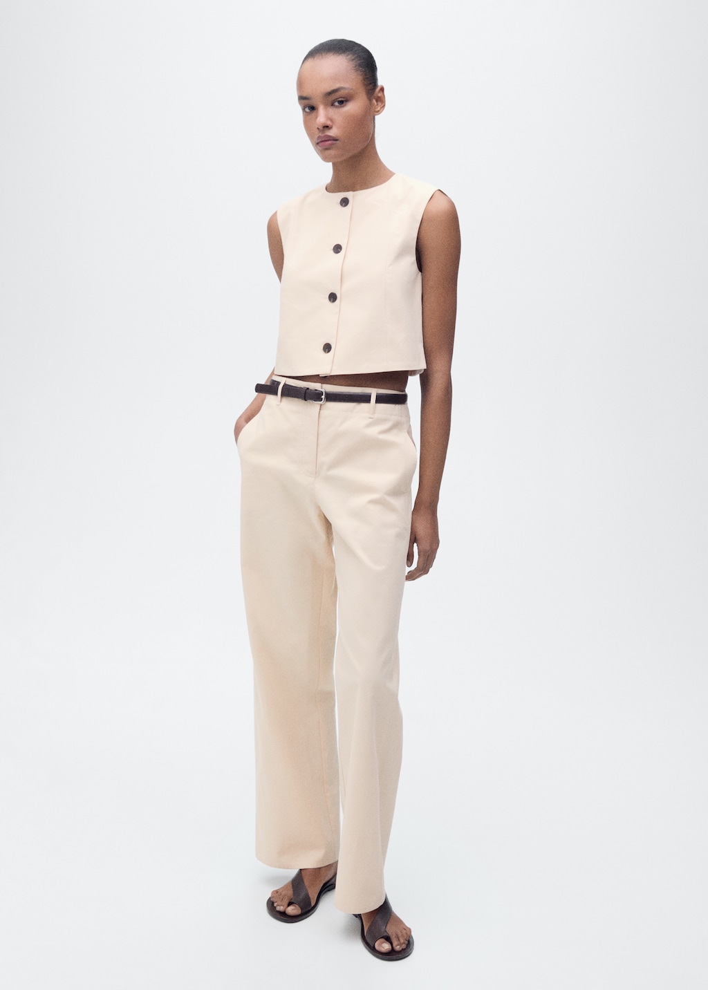 Cotton crop top with buttons - image 2