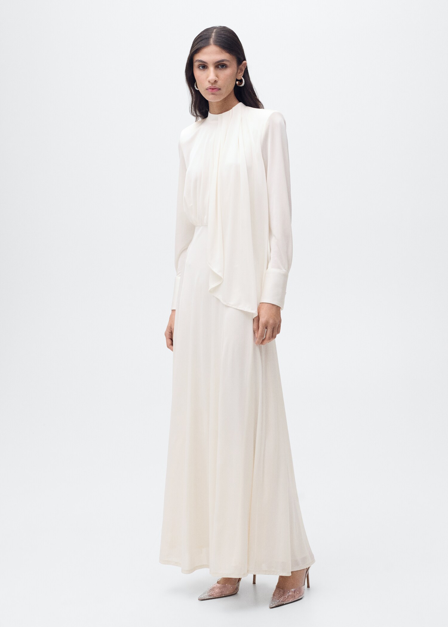 Satin ruffle-neck dress - General plane