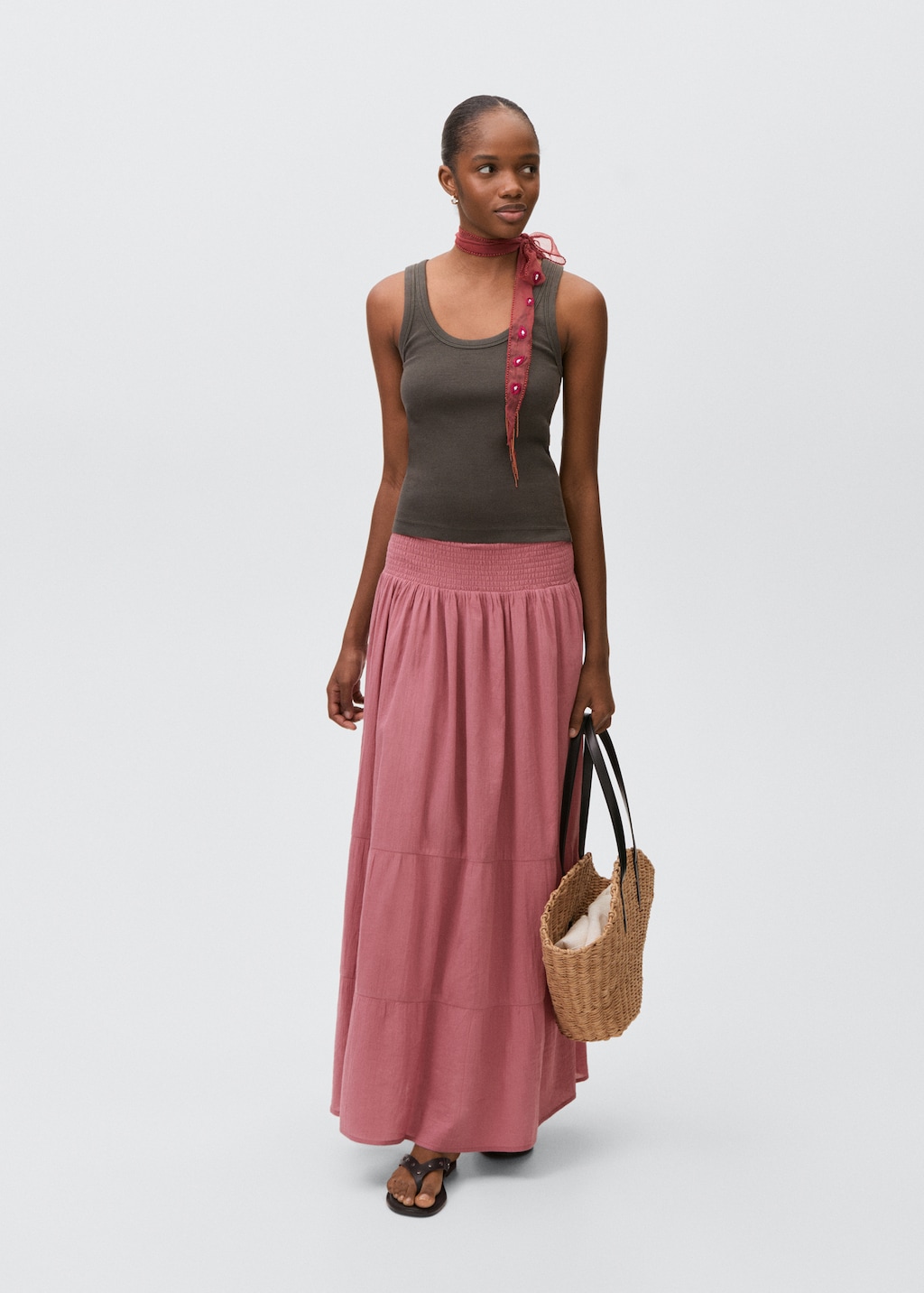 falda larga volantes mango