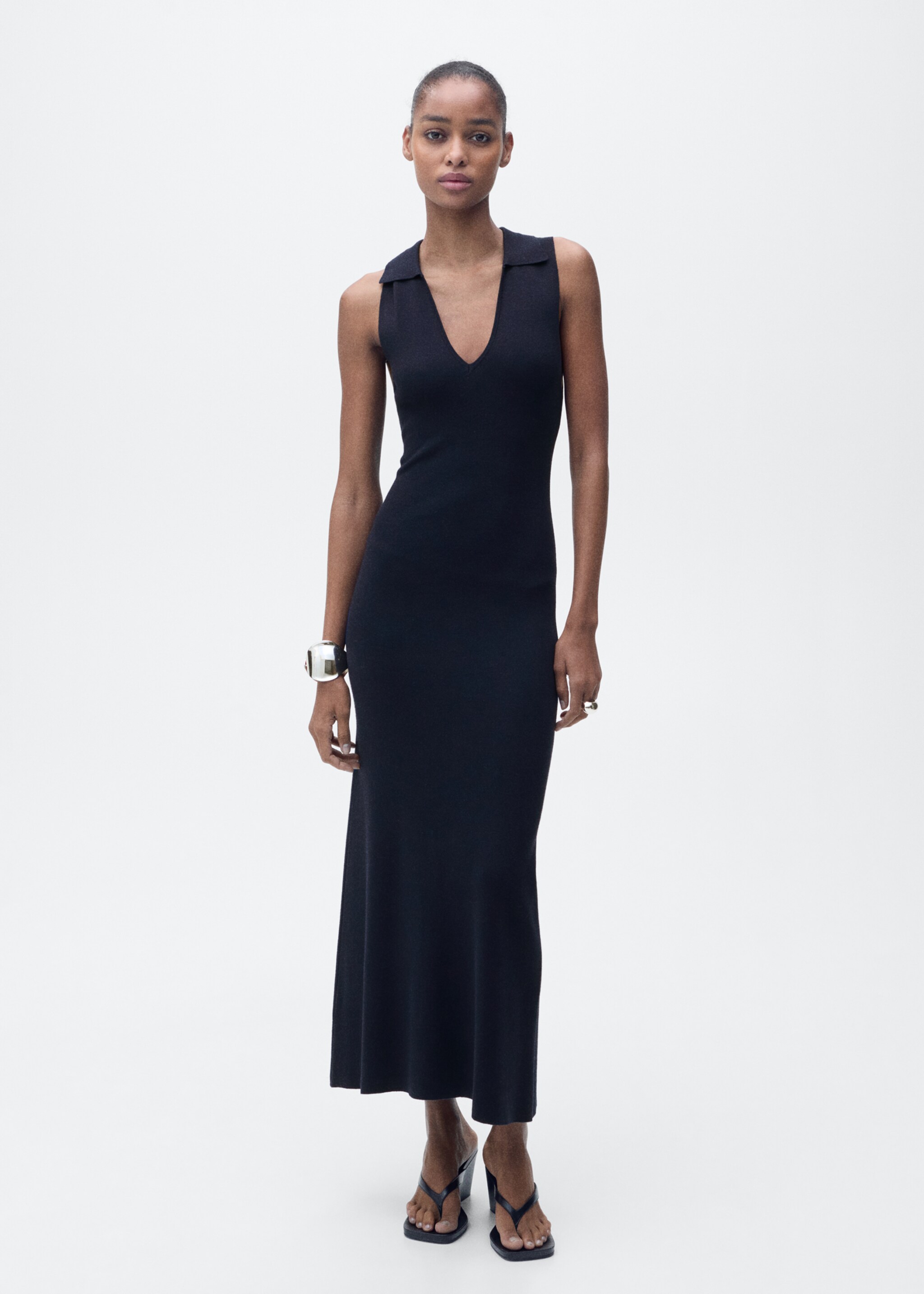 Knitted midi-dress with lapels - General plane