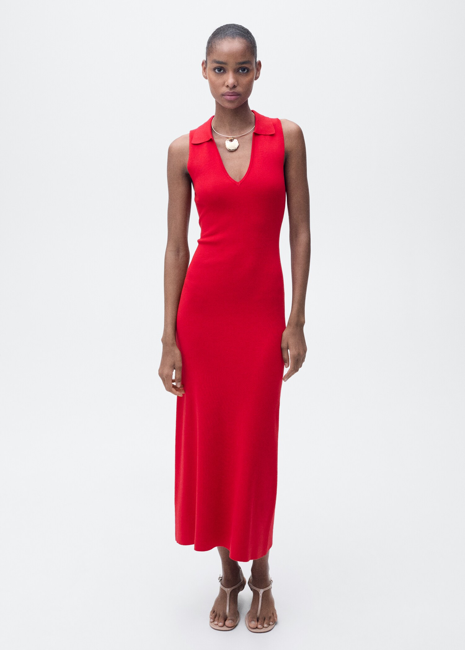 Knitted midi-dress with lapels - General plane