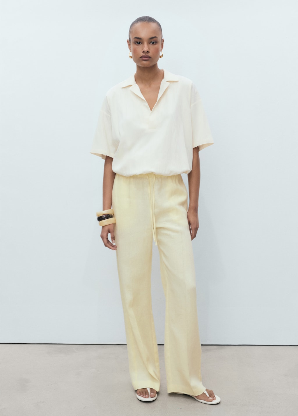 Straight-fit linen pants with bow - image 2