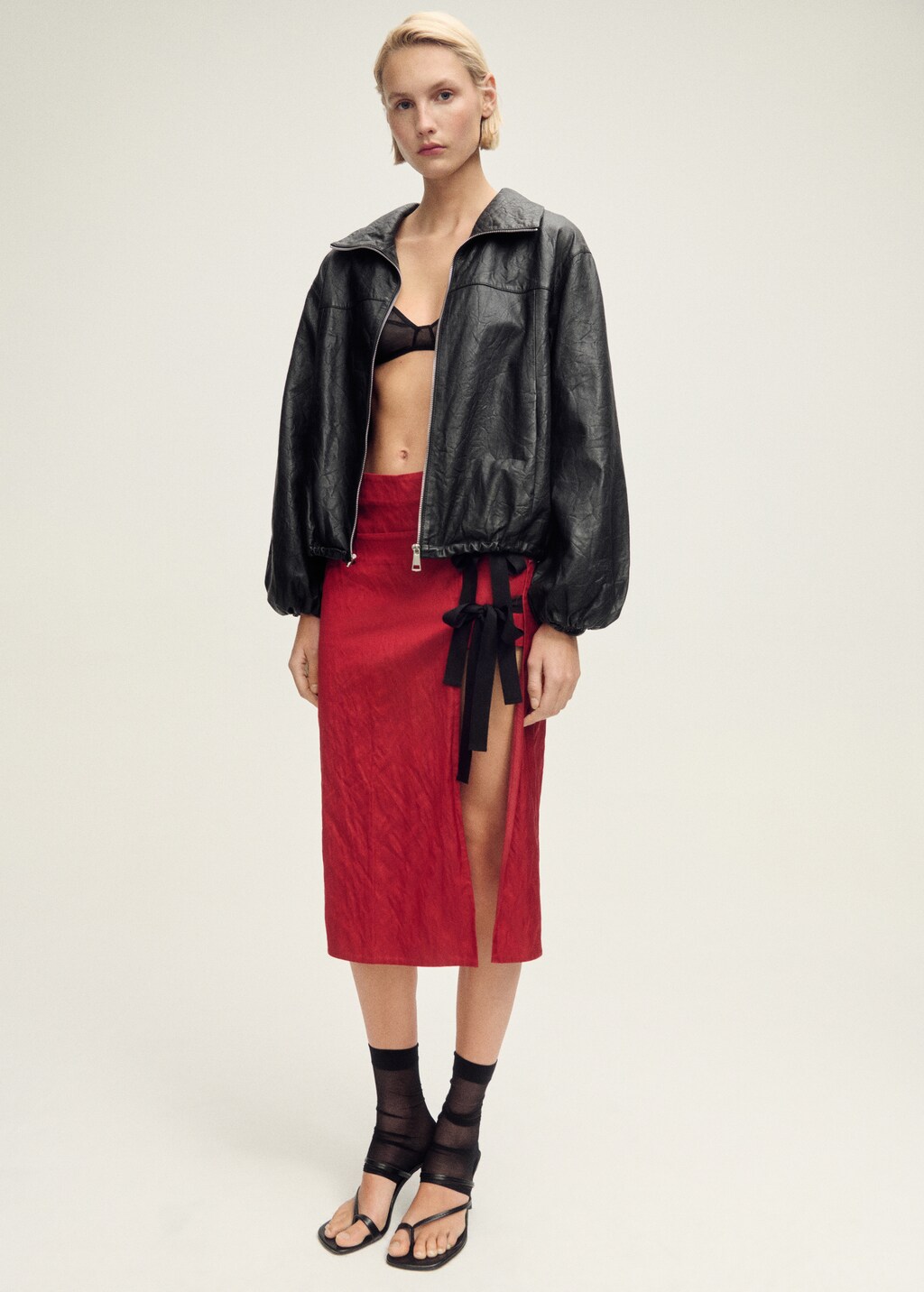 Oversized leather jacket - Women | MANGO USA