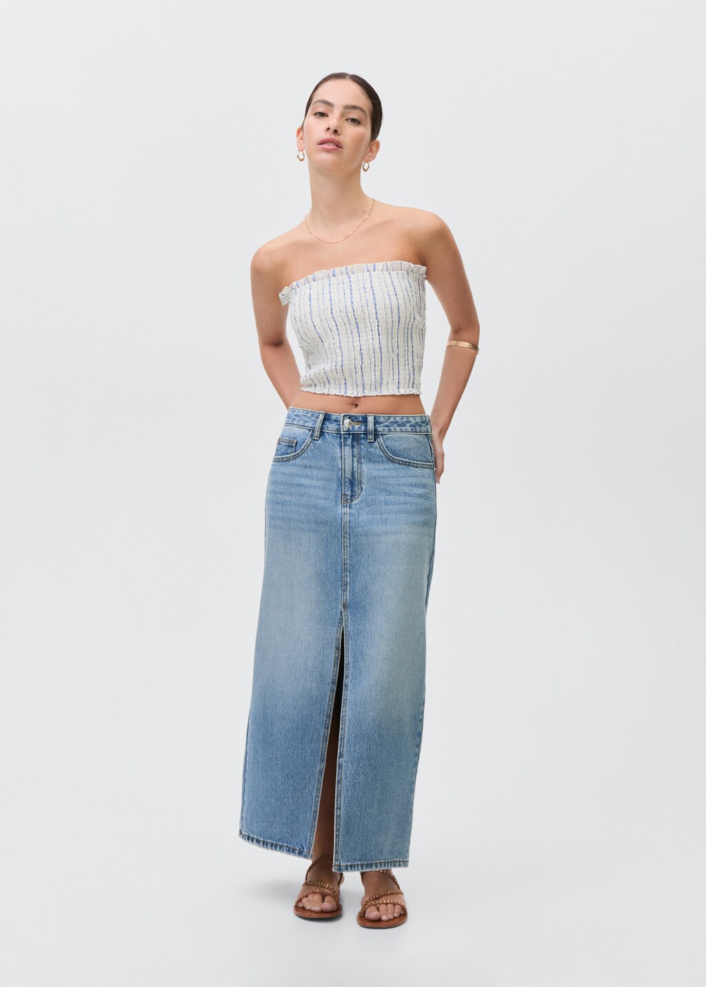 Long denim skirt