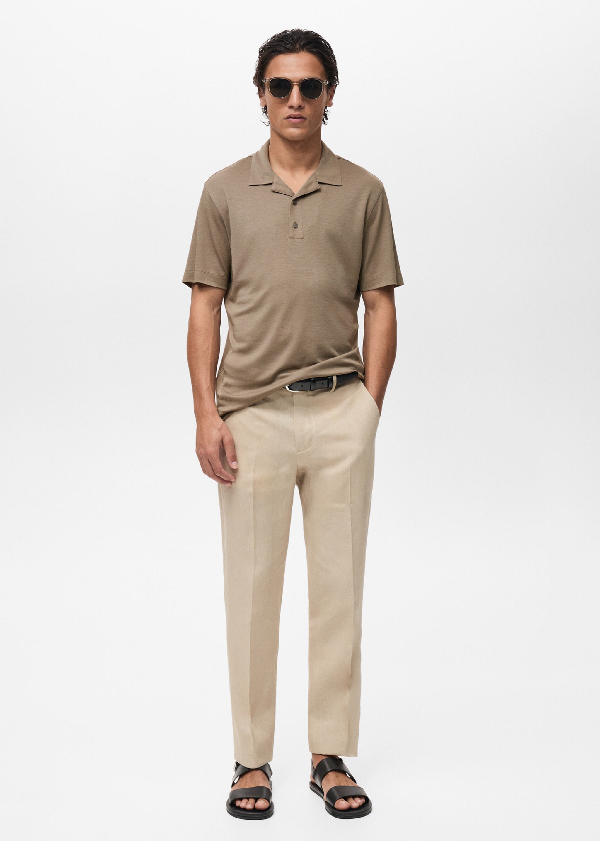 Lyocell polo shirt with bowling collar - General plane