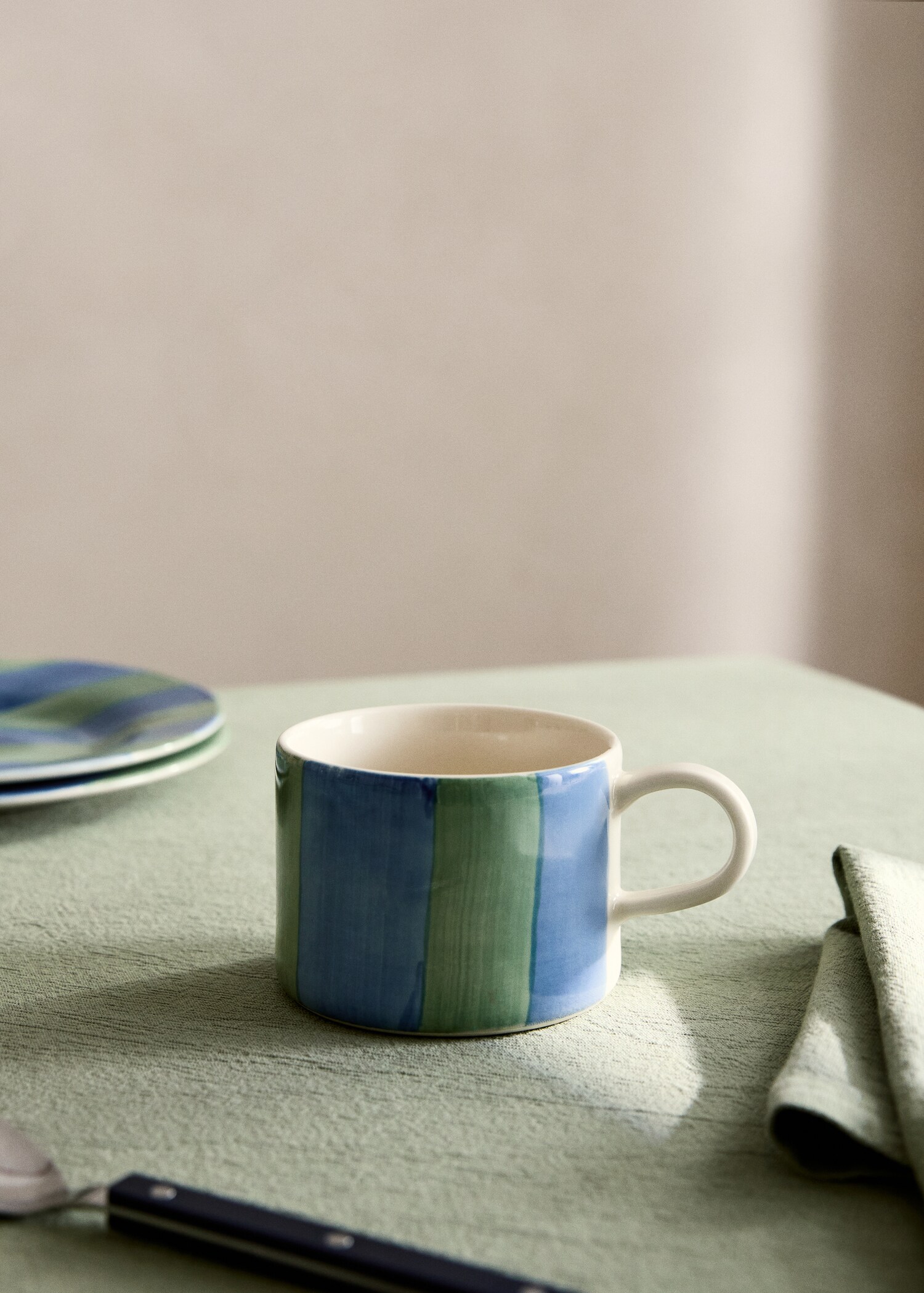 Gestreepte cappuccinomok van steengoed - Overzichtstekening
